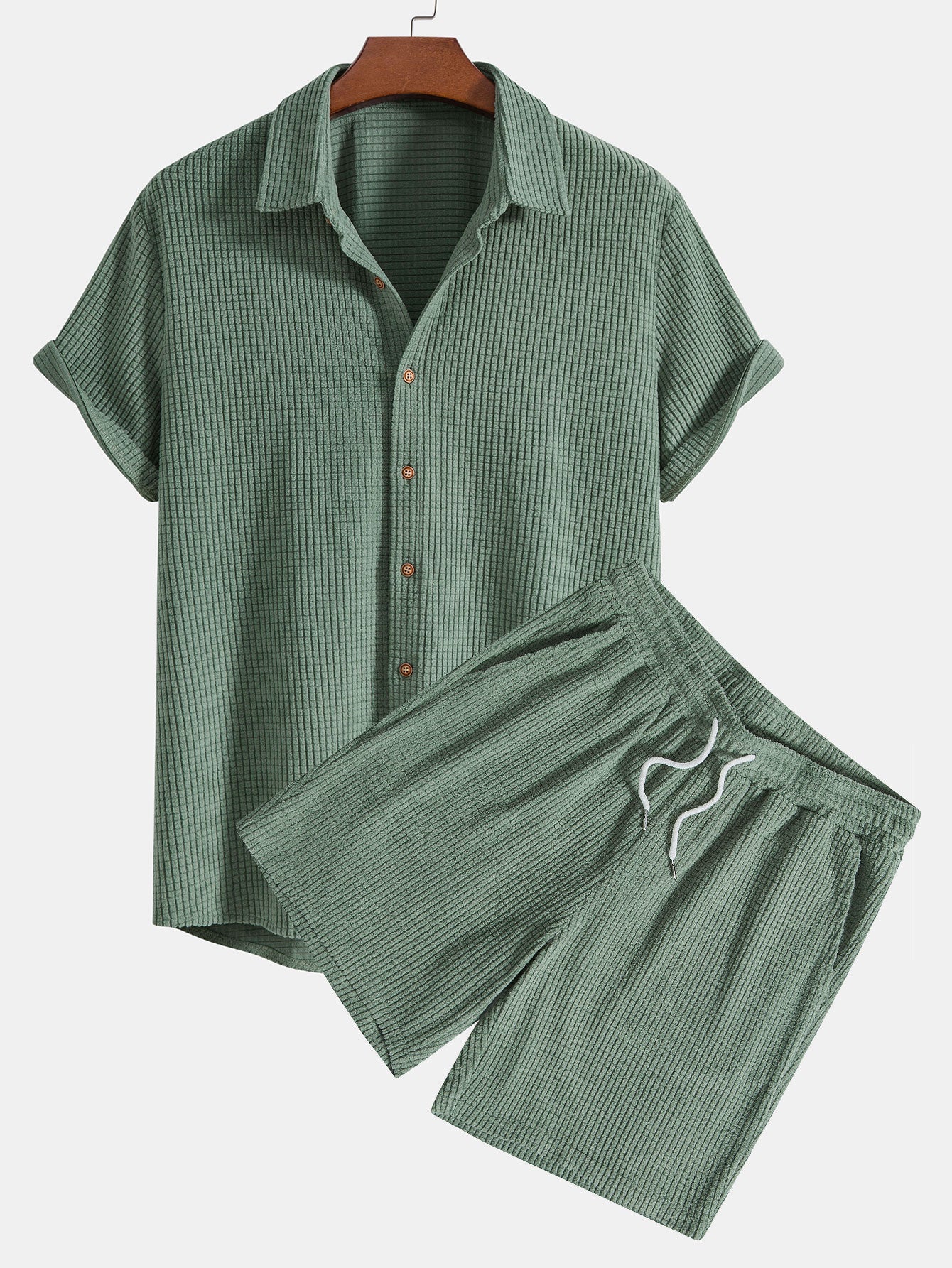 Chemise boutonnée gaufrée et short