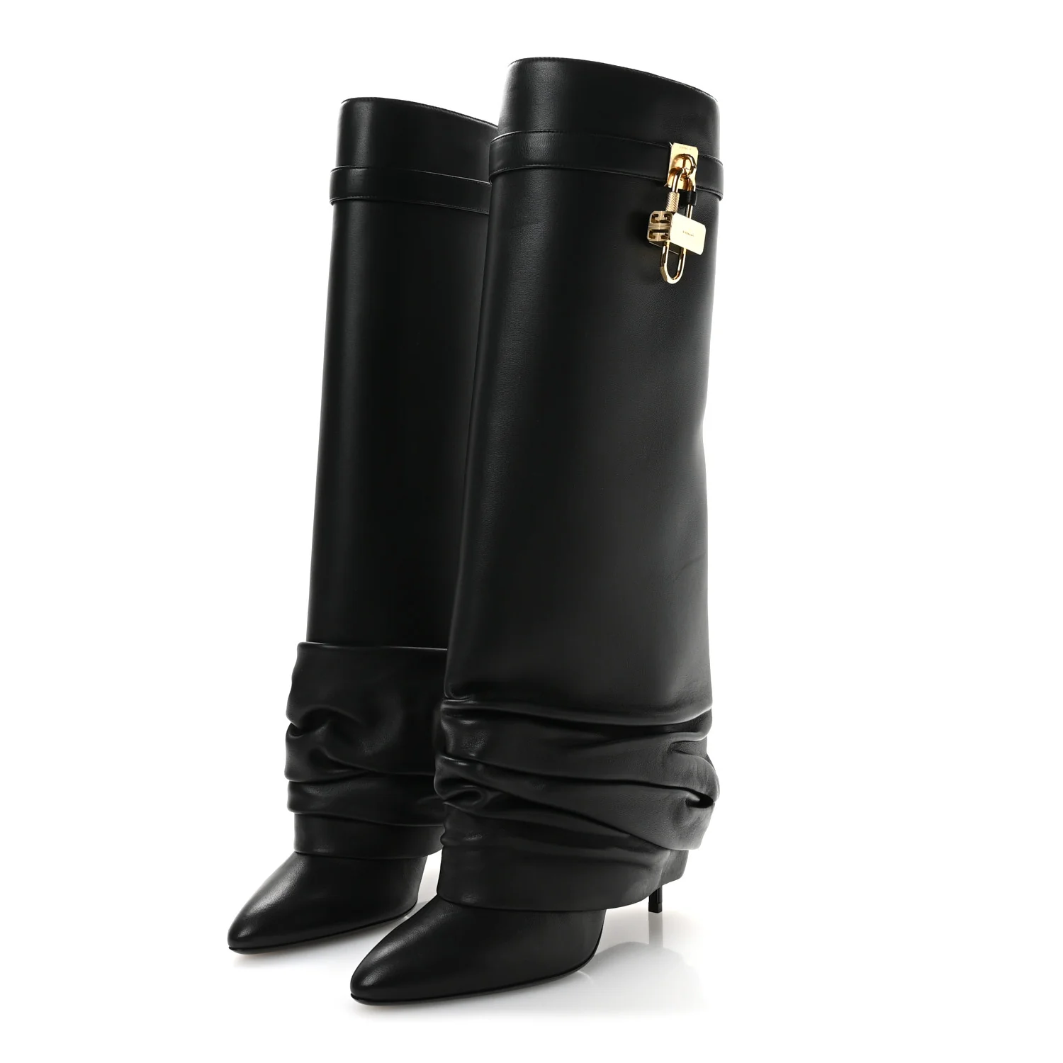 Lambskin Shark Lock Stiletto High Boots 41 Black