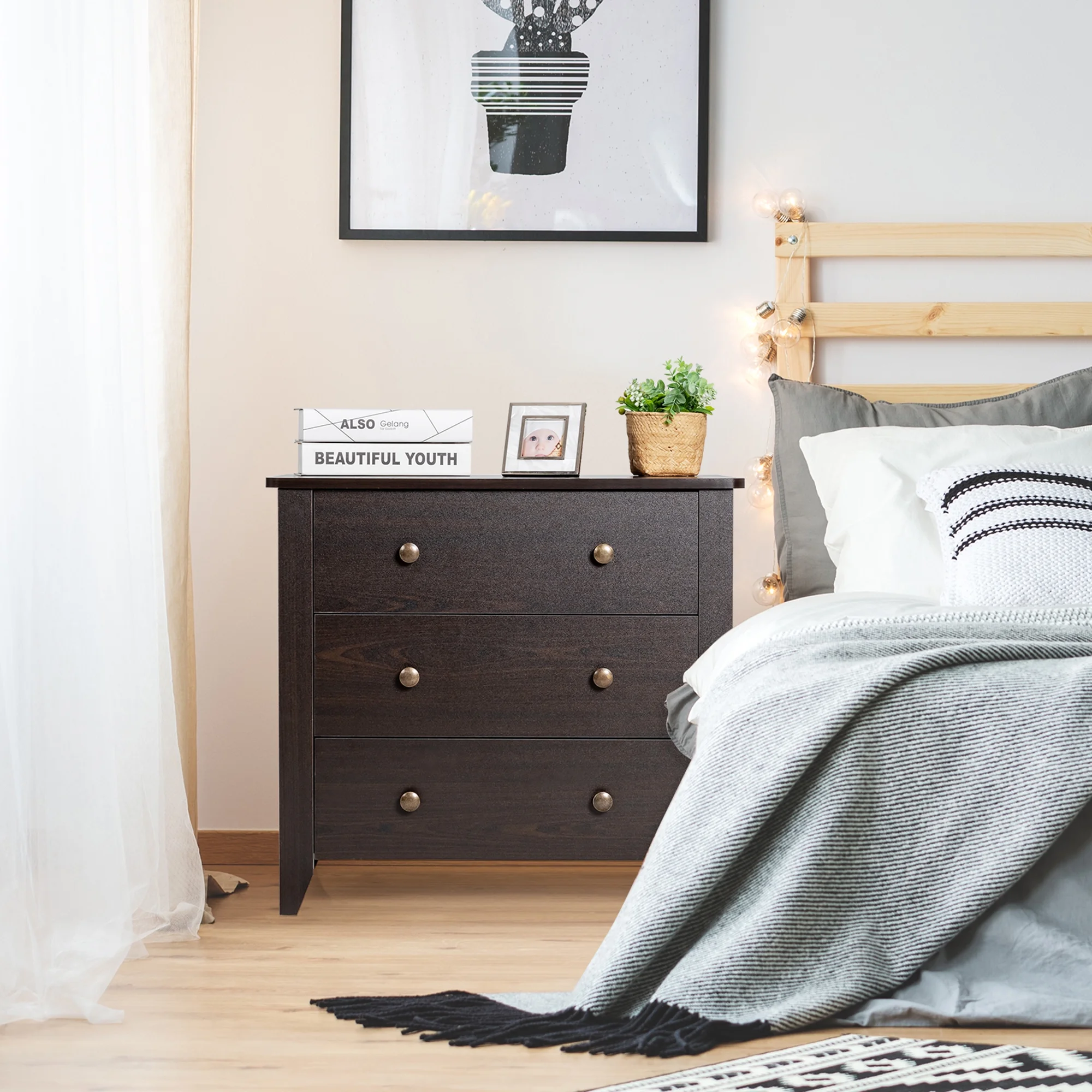 3 Drawer Dresser Chest of Drawers Bedside Table for Living Room Bedroom Espresso(Espresso) - Image 5