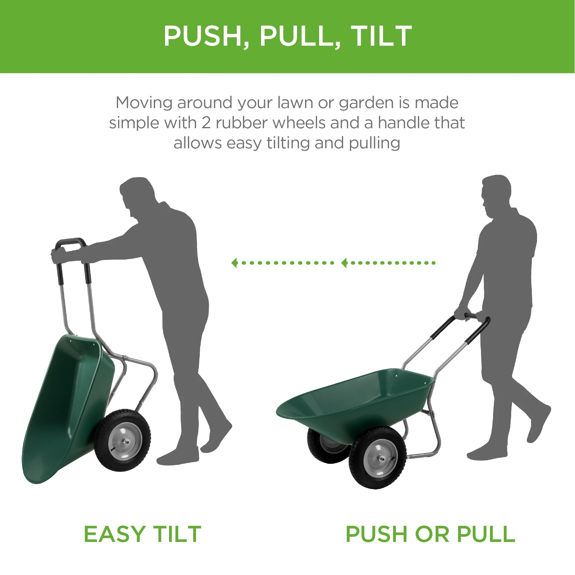 Dual-Wheel Home Wheelbarrow Yard Garden Cart for Lawn, Construction Green(Green) - Image 8
