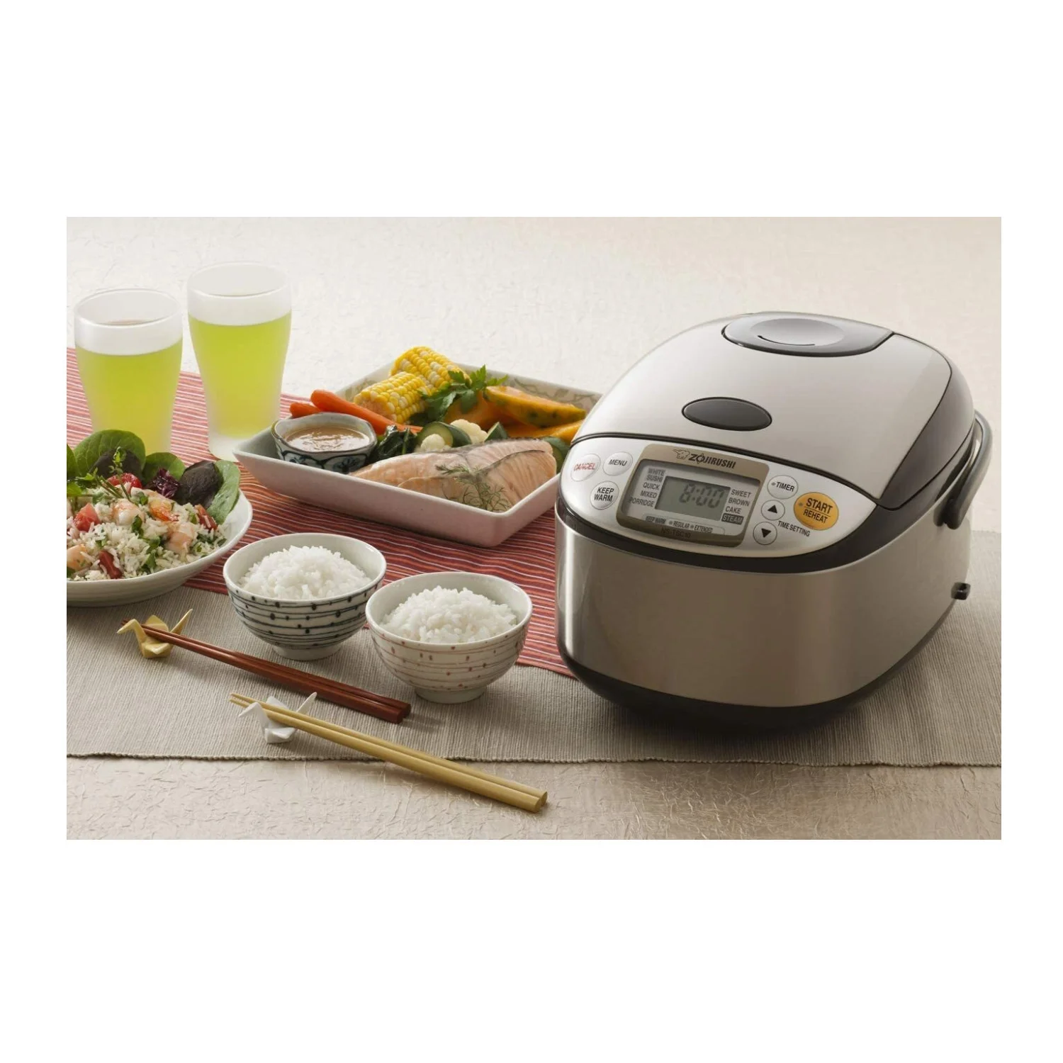 Zojirushi Micom Rice Cooker and Warmer (5.5 - Cup/ Stainless Brown) with Bowl and Spoon