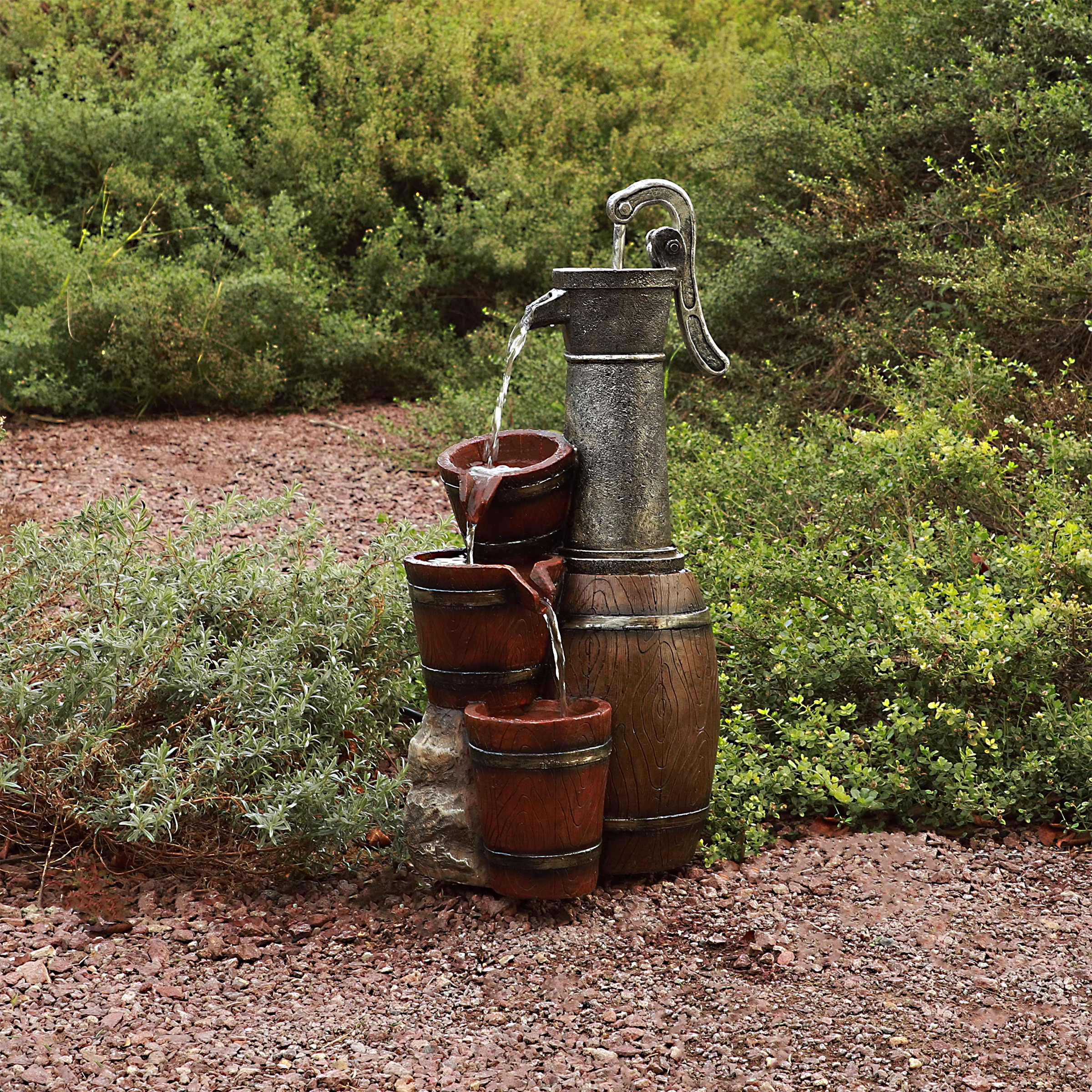 Vintage Barrel Water Pump with Buckets Fountain, 24 Inch Tall(24" H Vintage Barrel Pump Fountain)
