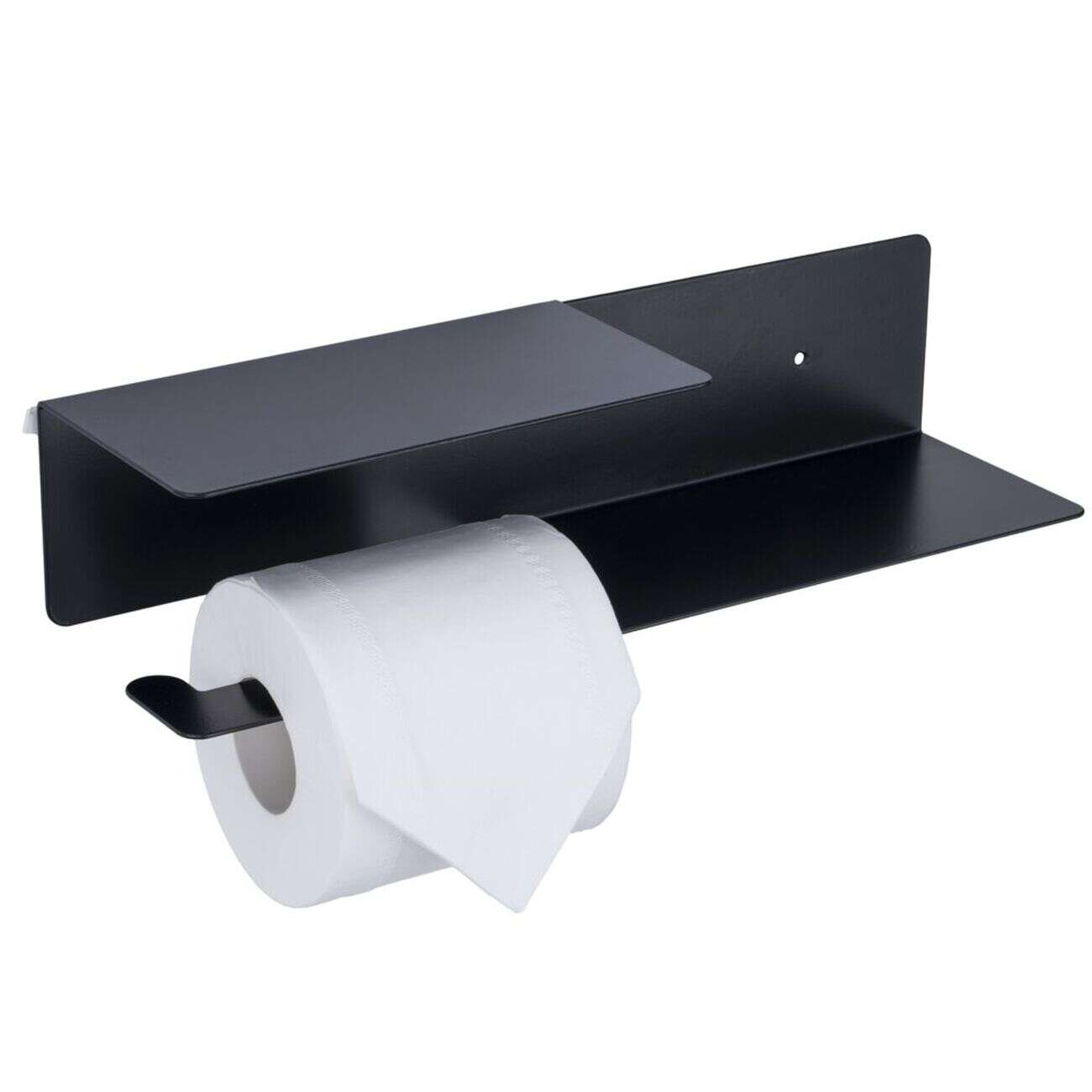 Dérouleur papier WC avec support téléphone métal noir 37x8xH10cm