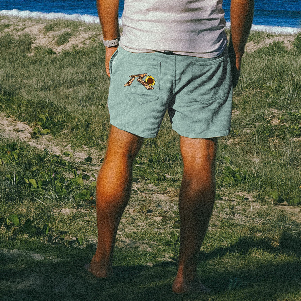 Short de surf vintage en velours côtelé Rusty&flowers pour homme