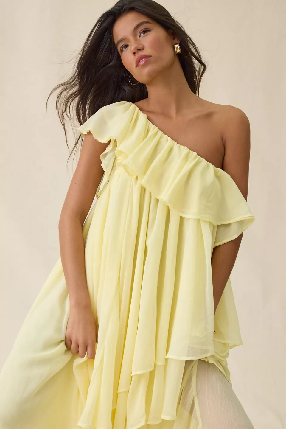 Muse Assembly Lina Asymmetric Tiered One-Shoulder Maxi Dress
