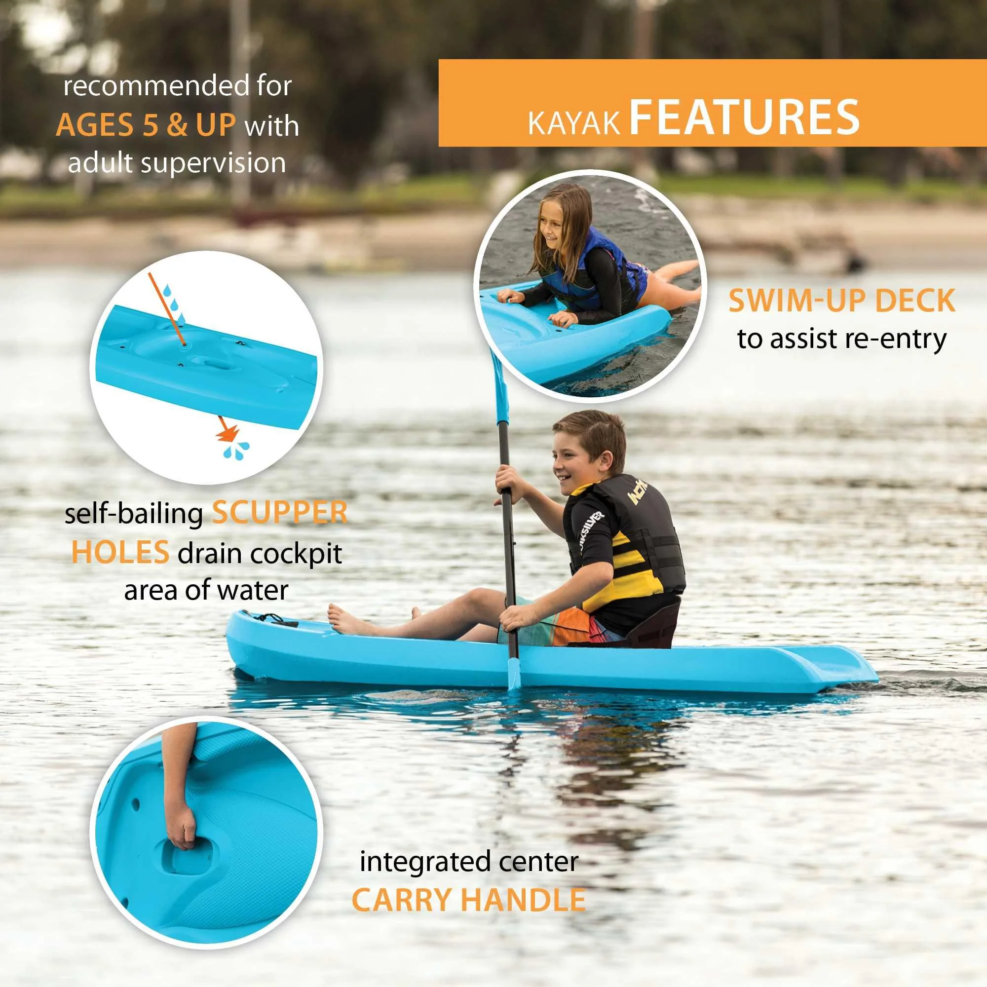Dash 6.5 ft. Sit-on-Top Youth Kayak, Glacier Blue (90787)(Glacier Blue) - Image 10
