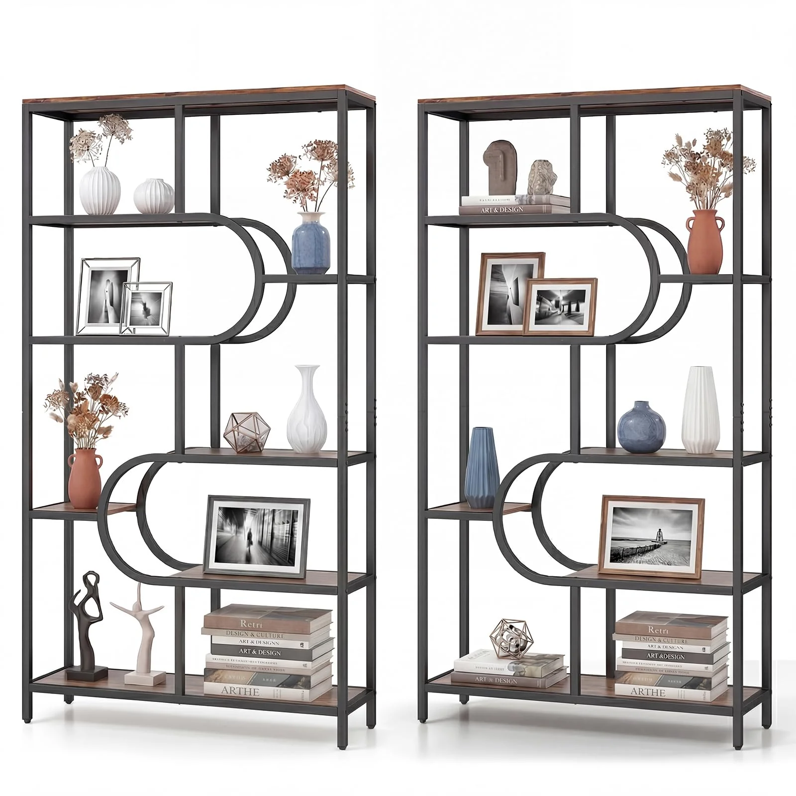 Tangkula Geometric Bookshelf Freestanding Open Bookcase Industrial Display Rack