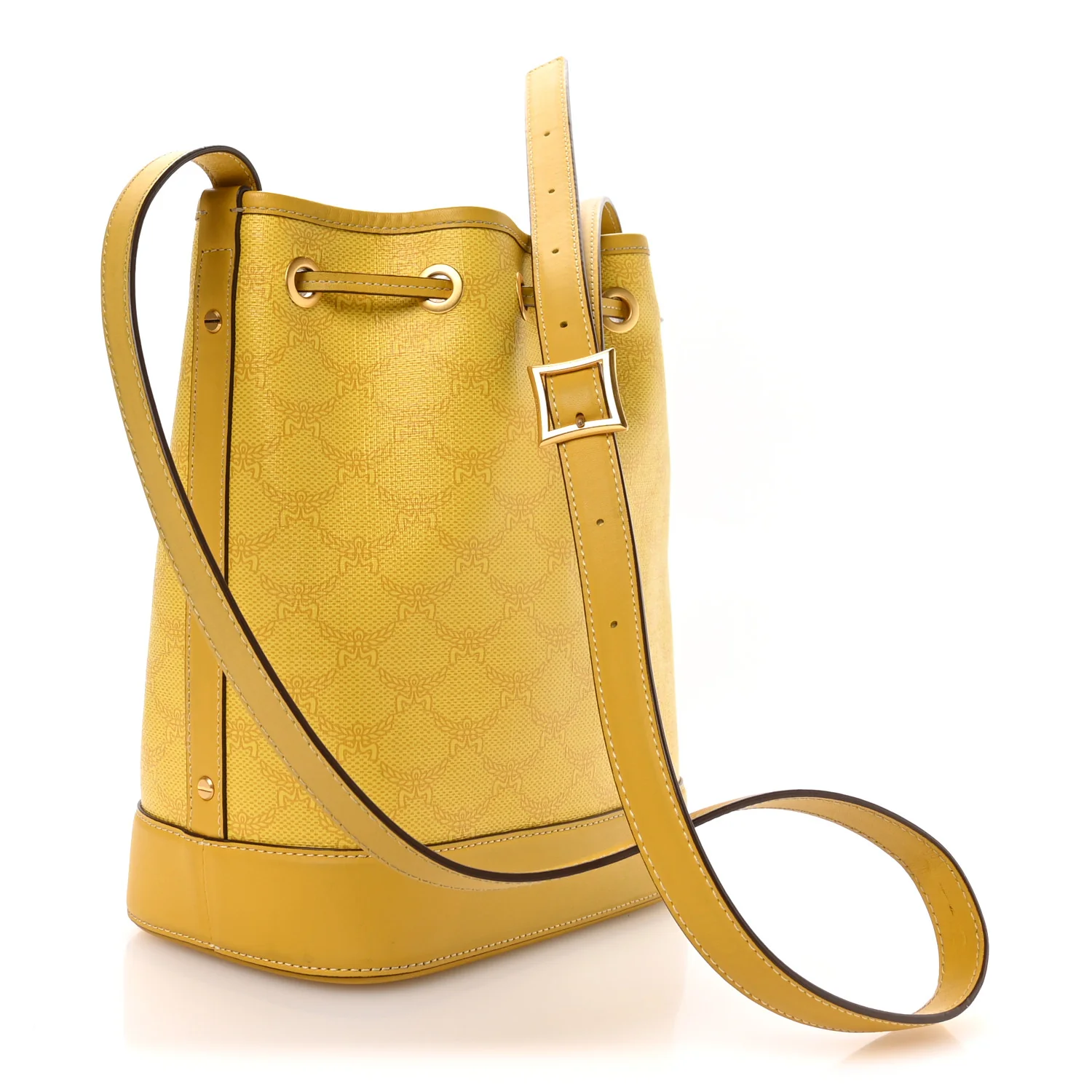 Lauretos Spanish Calfskin Medium Himmel Drawstring Bucket Bag Lemon Gold