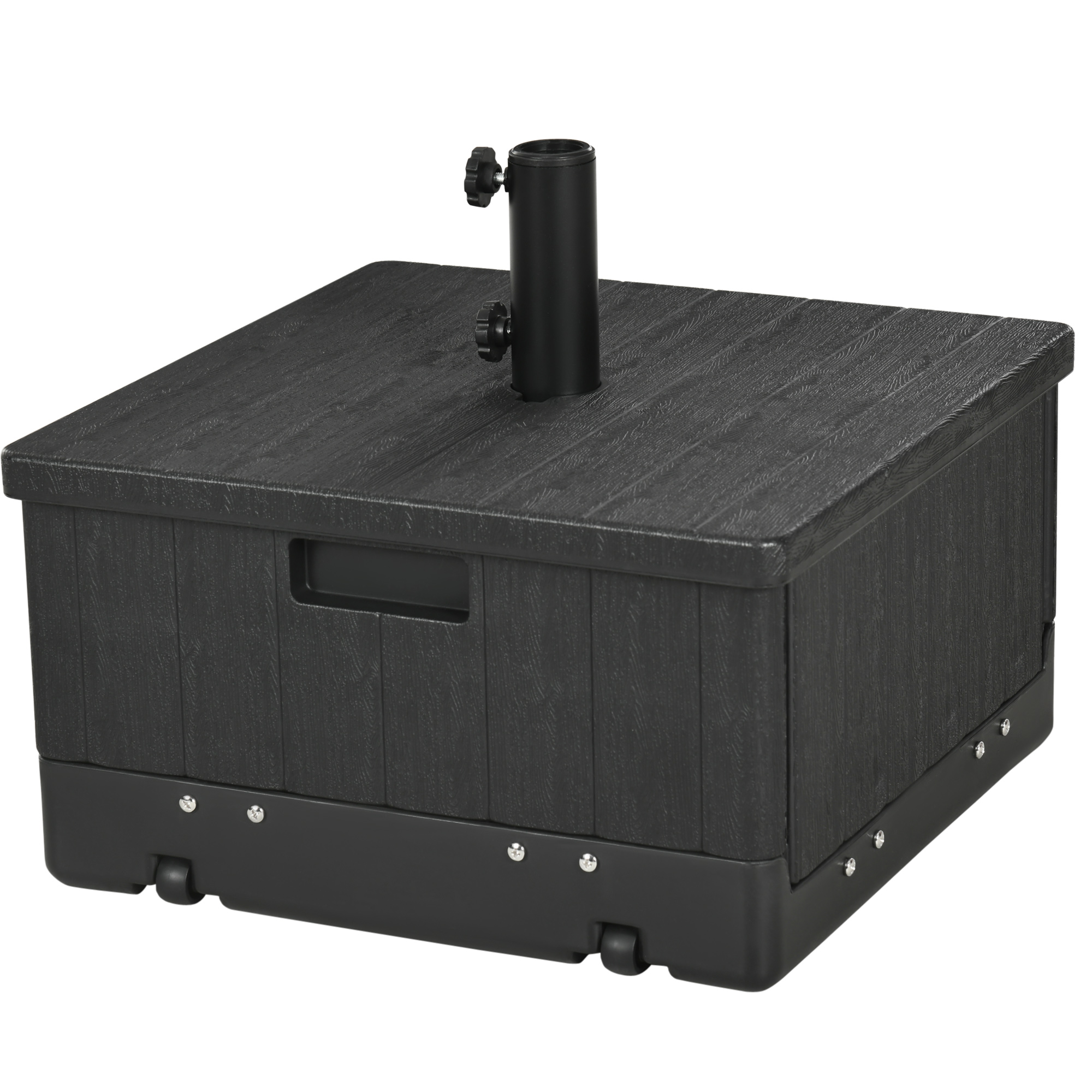 Outsunny 3-in-1 Parasolvoet, Bijzettafel, Bloembak, tot 80 kg zand, weerbestendig, Zwart