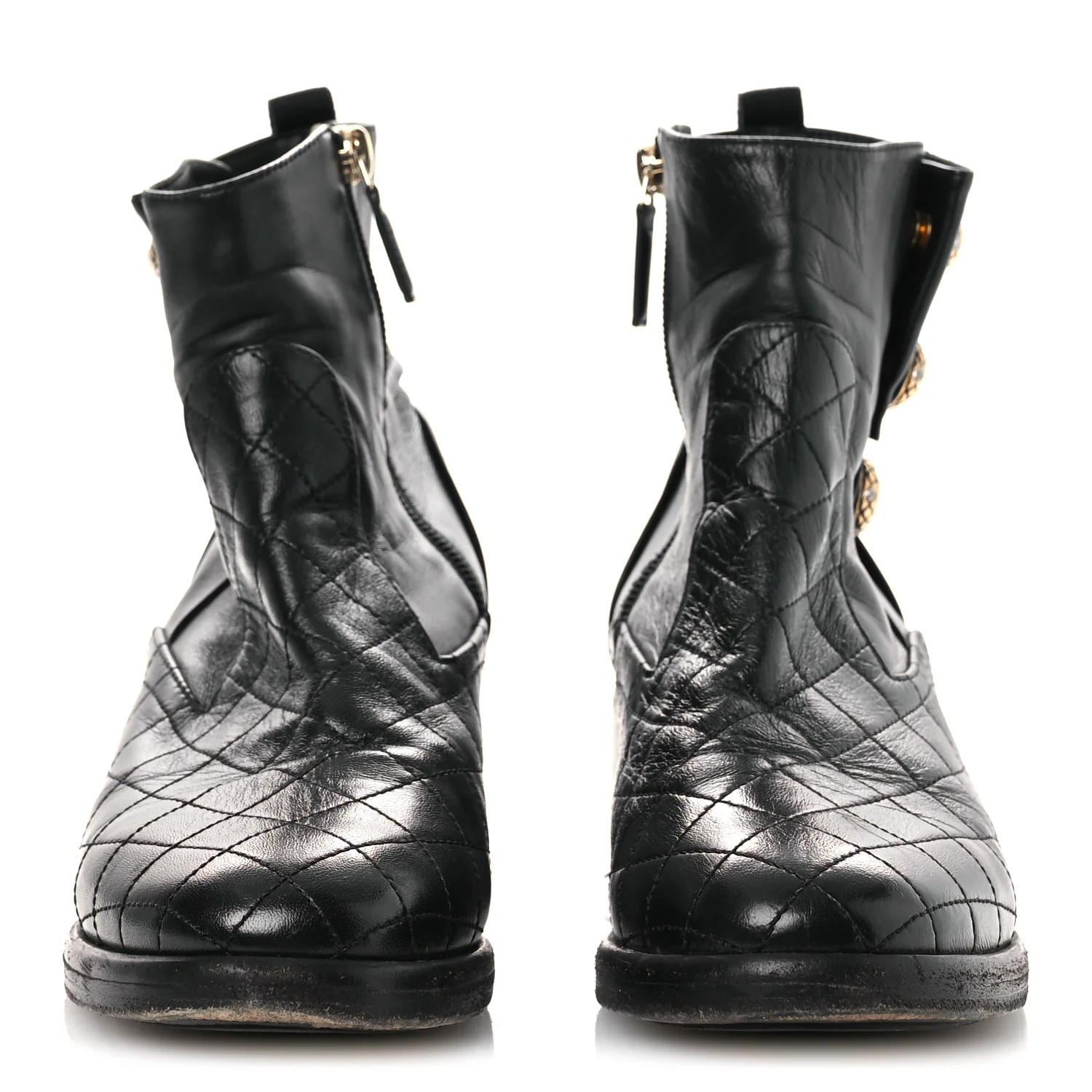 Lambskin Pearl Short Boots 38.5 Black