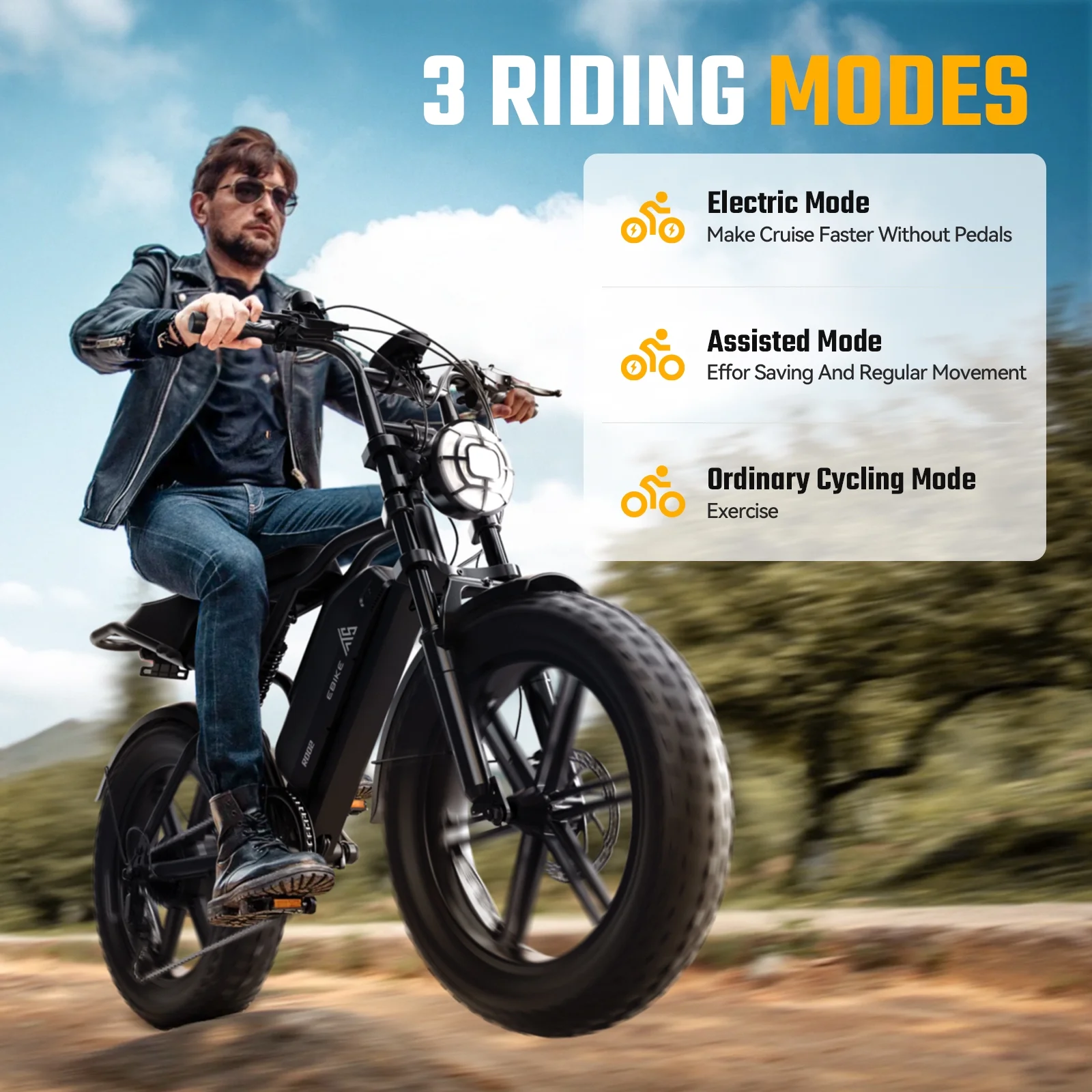Electric Bike for Adults, 750W Peak 1500W Motor, 20"x4" Fat Tire, E Mountain Bike, 48V/15AH UL2849(R004-15AH-Black(Walmart exclusive)) - Image 6