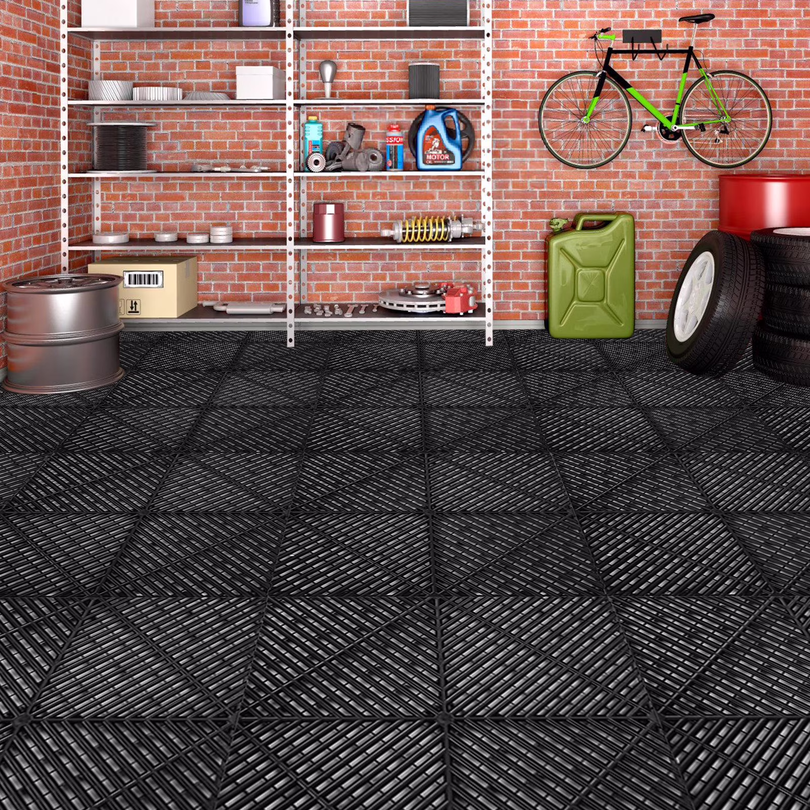 Garage Floor Tiles Interlocking 15.75x15.75 in 50pcs Garage Flooring Tiles Black(Black 50Pcs)