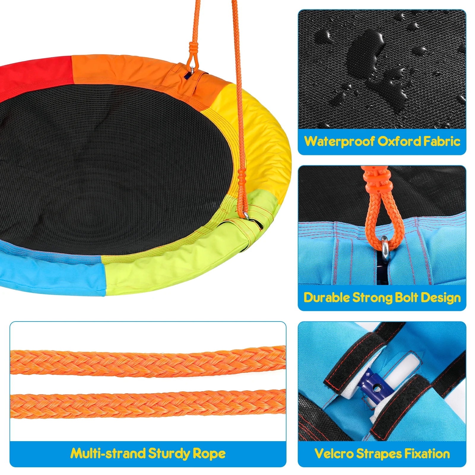 Swing Sets for Outside 440lbs Swing Set for 2-3 Kids Outdoor with Heavy-Duty Metal Frame Adjustable Ropes Round Swing, Rainbow(One Size) - Image 5