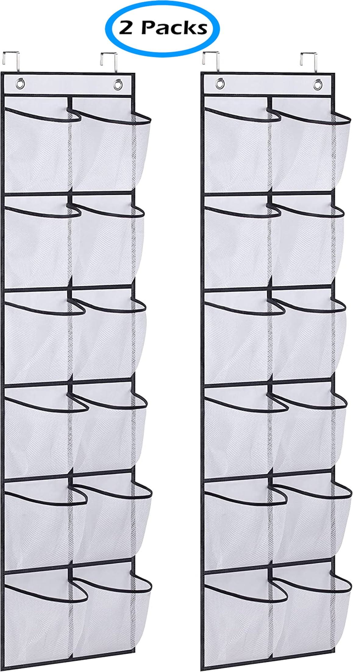 MISSLO 12 Mesh Pockets Over The Door Shoe Organizer Hanging Narrow Closet Door Shoe Rack for Pantry Storage Holder, 2 Packs, White, Adult unisex