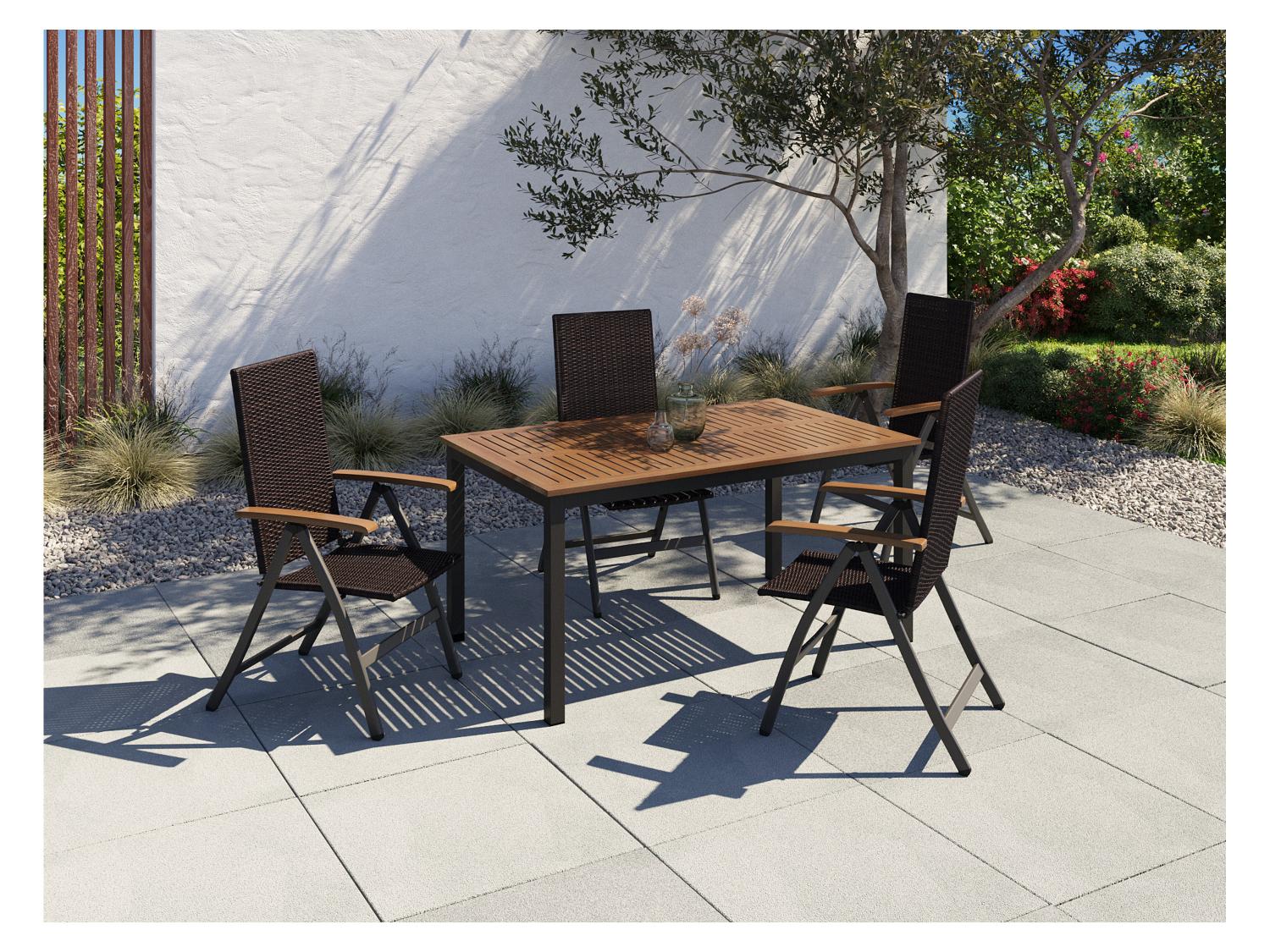 LIVARNO home Table de jardin + Lot de 4 fauteuils pliants tresss Valencia