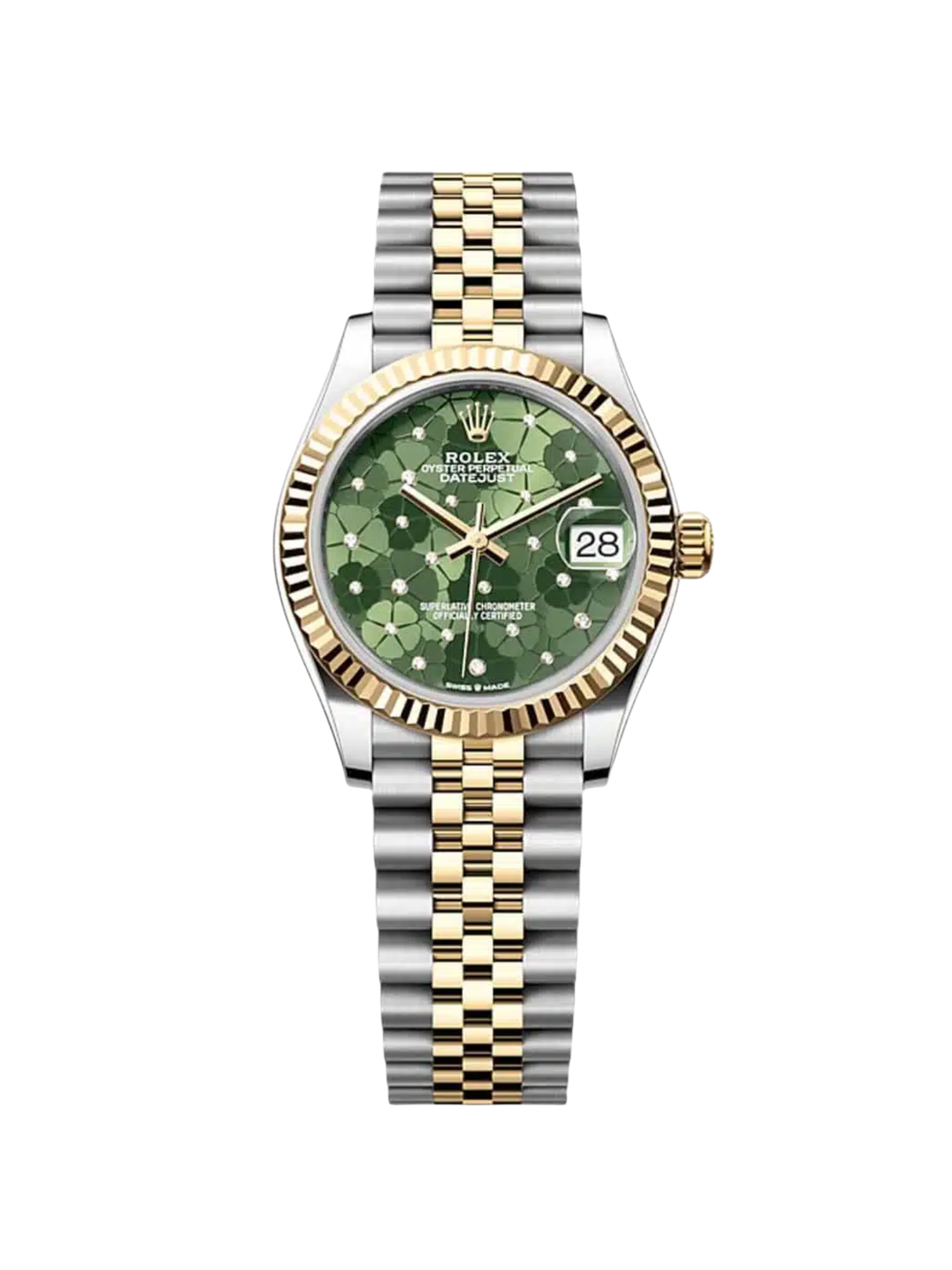 【Super Clone】RLX Datejust m278273-0031/0032 31mm Olive Green Floral Motif Dial Stainless Steel and Yellow Gold Oyster Watch