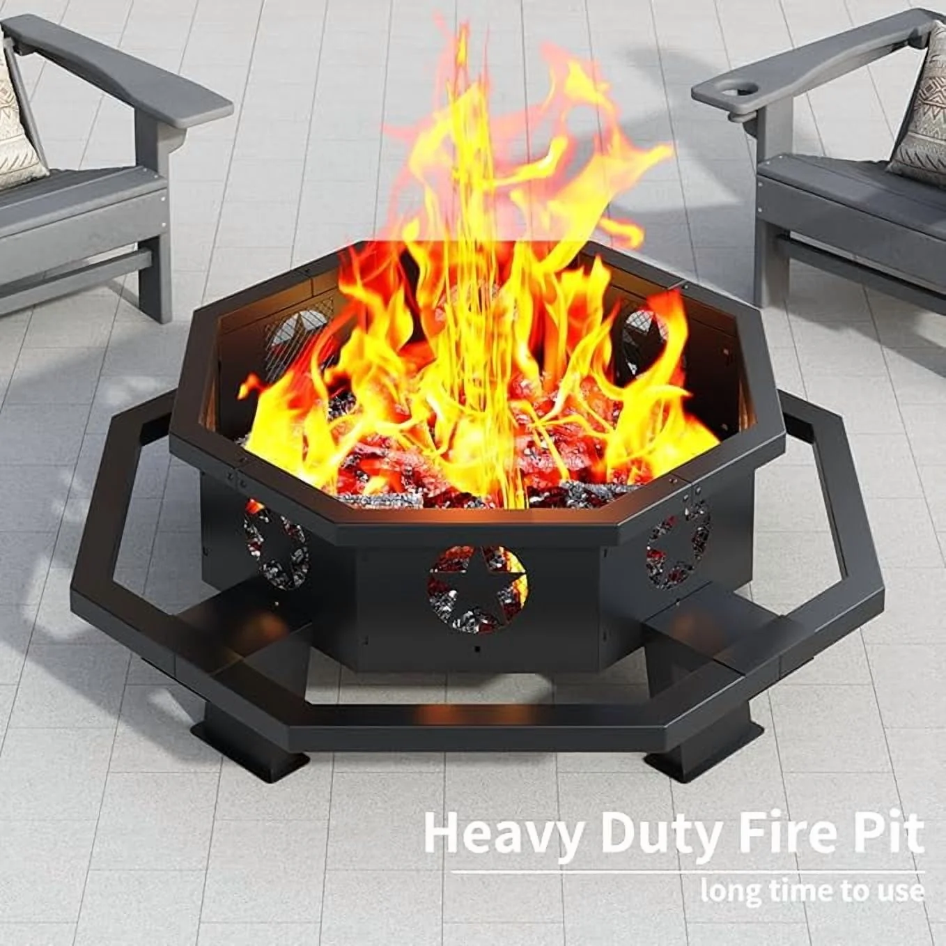 45 inch Extra Large Fire Pit, Outdoor Wood Burning Fire Pit for Outside Octagonal Heavy Duty Firepit for Camping, Backyard, Patio, Black(45") - Image 9