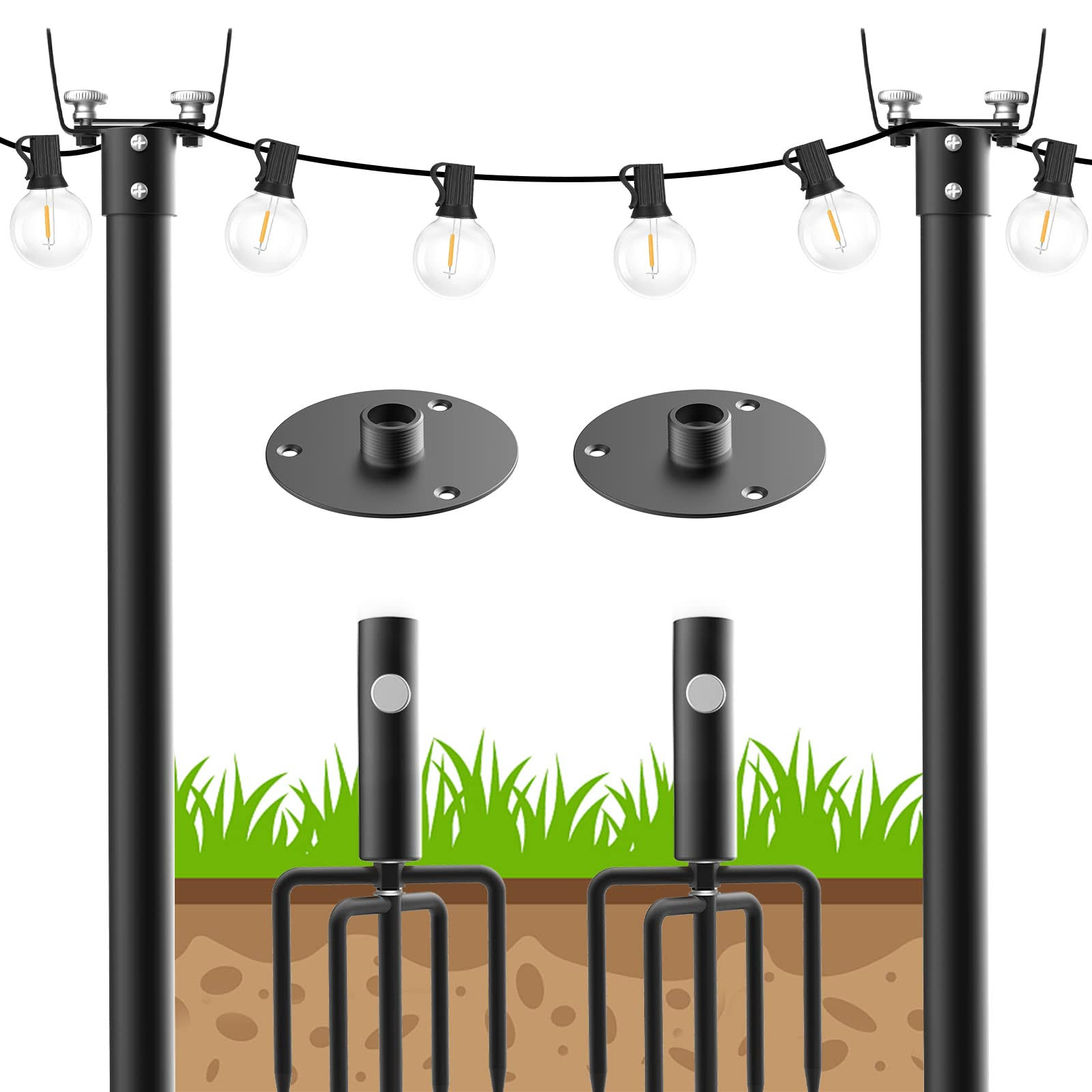 Beizelte 2 Pack 10ft String Light Poles,Metal Light Poles for Outside String Lights,with Fork,Hanging Light Poles for Patio,Backyard,Garden,Deck,Party