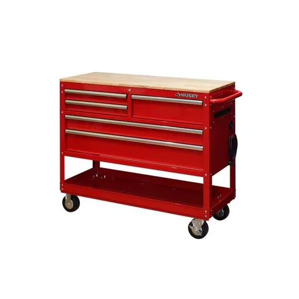 Chariot utilitaire à outils profond à 5 tiroirs, 117 cm de large, rouge brillant