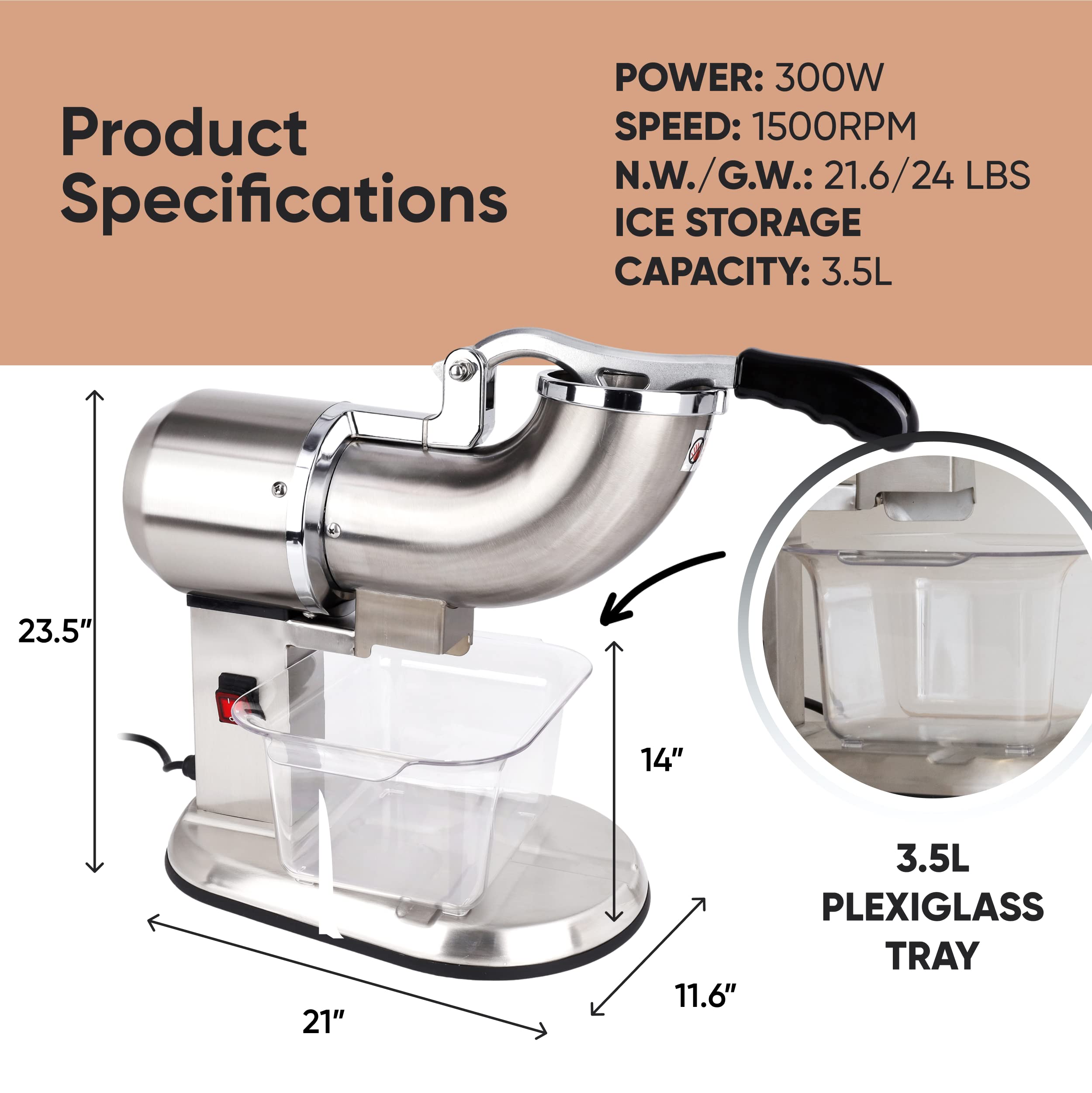 Ice Shaver, 440 lbs/h - Stainless Steel - Commercial, ETL NSF