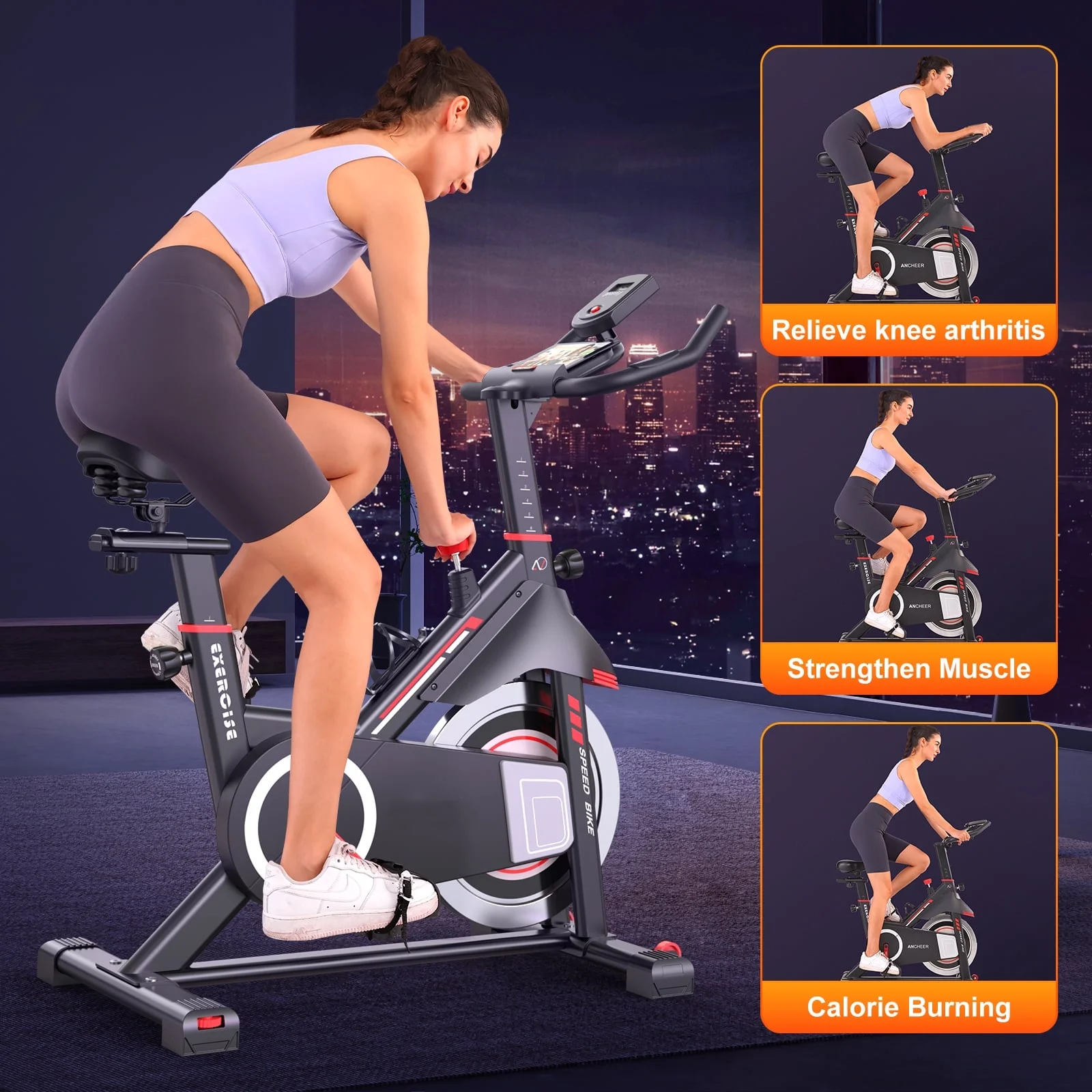 Exercise Bike for Home,Heavy Duty Indoor Stationary Bike with Comfortable Seat Cushion,300lbs Max Weight Capacity,Home Gym Cardio Workout Equipment(Black-B) - Image 2