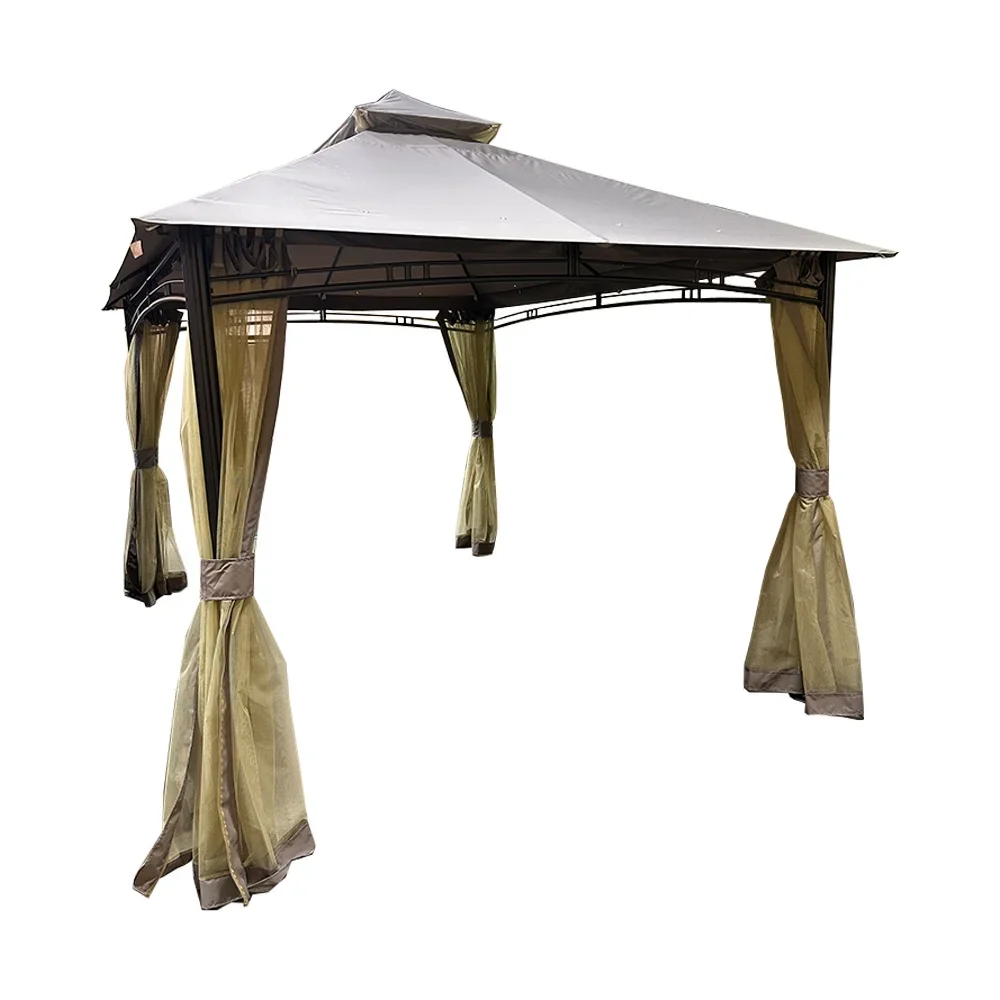 Garden Winds Custom Fit Replacement Canopy Top Cover and Netting Set Compatible with Backyard Creations 184DGZ1-PU-25 13' x 10' Roof Style Gazebo - Upgraded RipLock 350 Fabric - Slate Gray