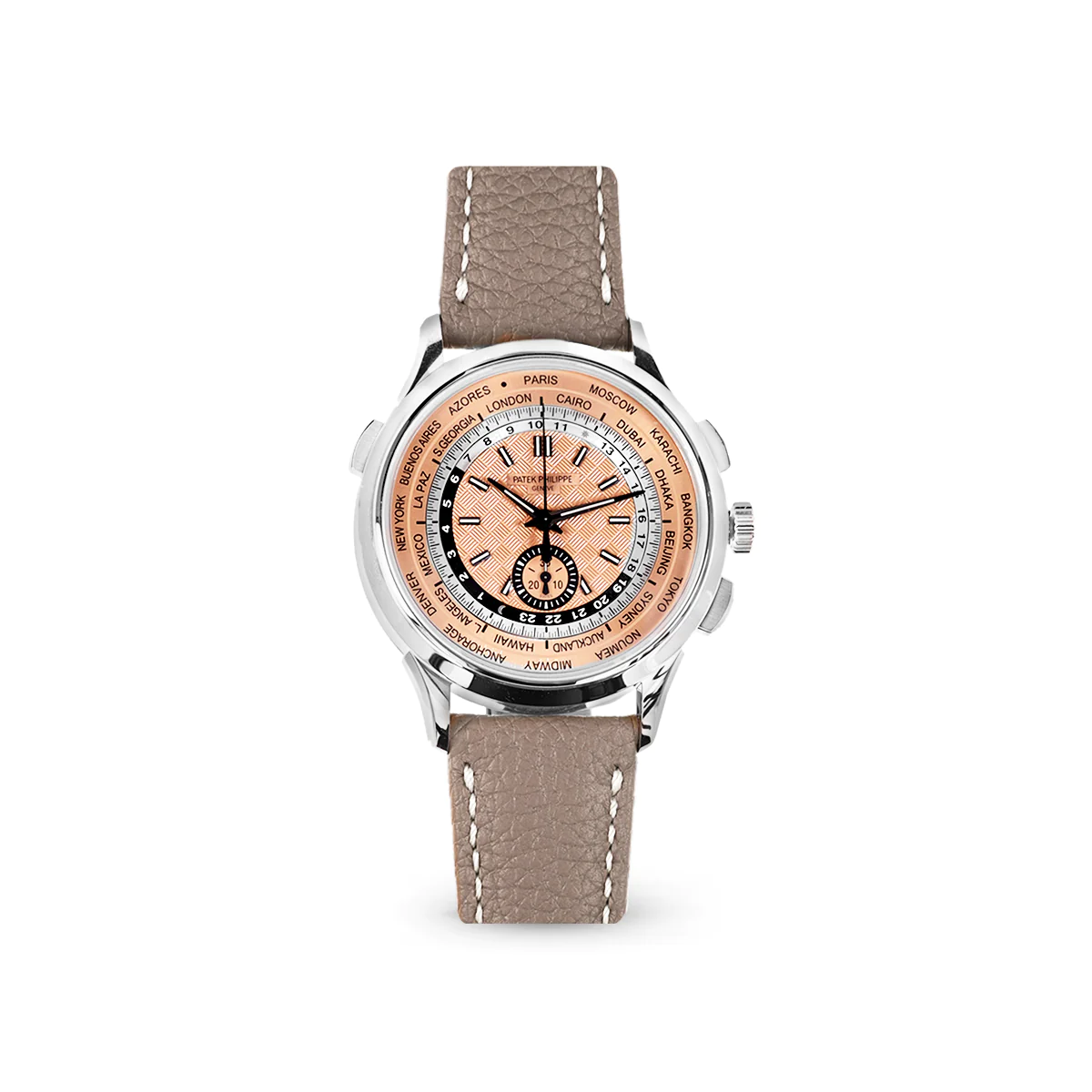 【Super Clone】PATEK PHILIPPE  2023  SKU#0006698  COMPLICATIONS WORLD TIME CHRONOGRAPH 5935A-001 SALMON