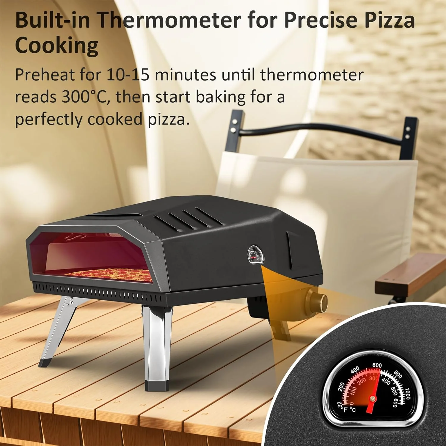 12" Pizza Oven, Pizza Oven Outdoor with Folding Design, Portable Outdoor Propane Gas Oven with Integrated Thermometer for Backyard, Camping, Picnic - Image 4