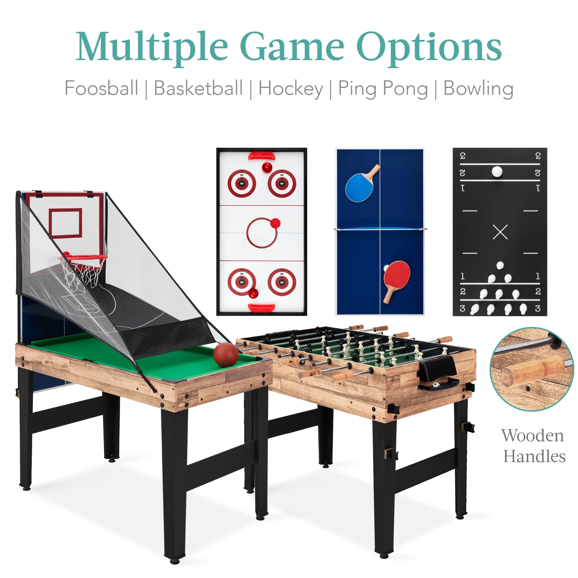 13-in-1 Combo Game Table Set w/ Ping Pong, Foosball, Basketball, Hockey, Archery Natural(Natural) - Image 8