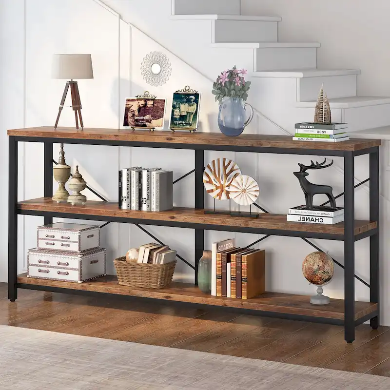 Extended Console Sofa Table with Metal Frame for Entryway - 3-Tier TV Stand