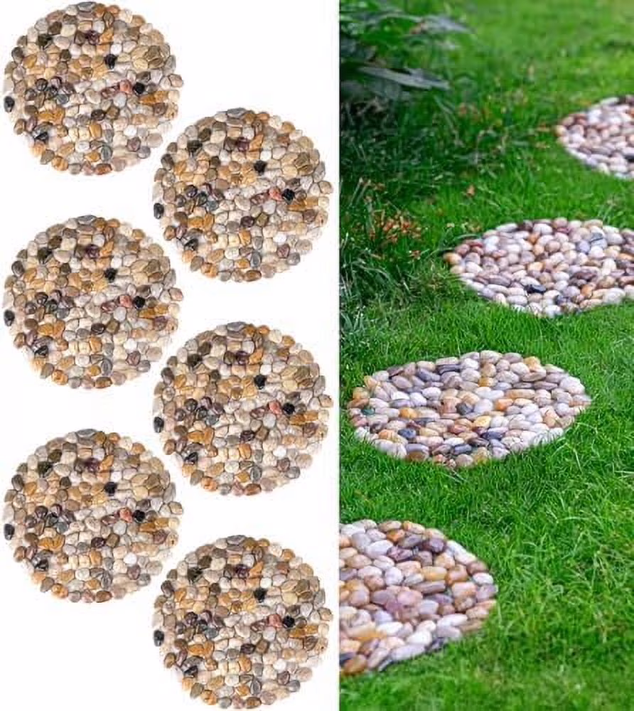 River Rocks Stepping Stones Pavers Outdoor for Garden Walkway, Pebbles Polished Gravel for Yard Lawn Patio Pathway Landscaping, 6PACK (Roundness)