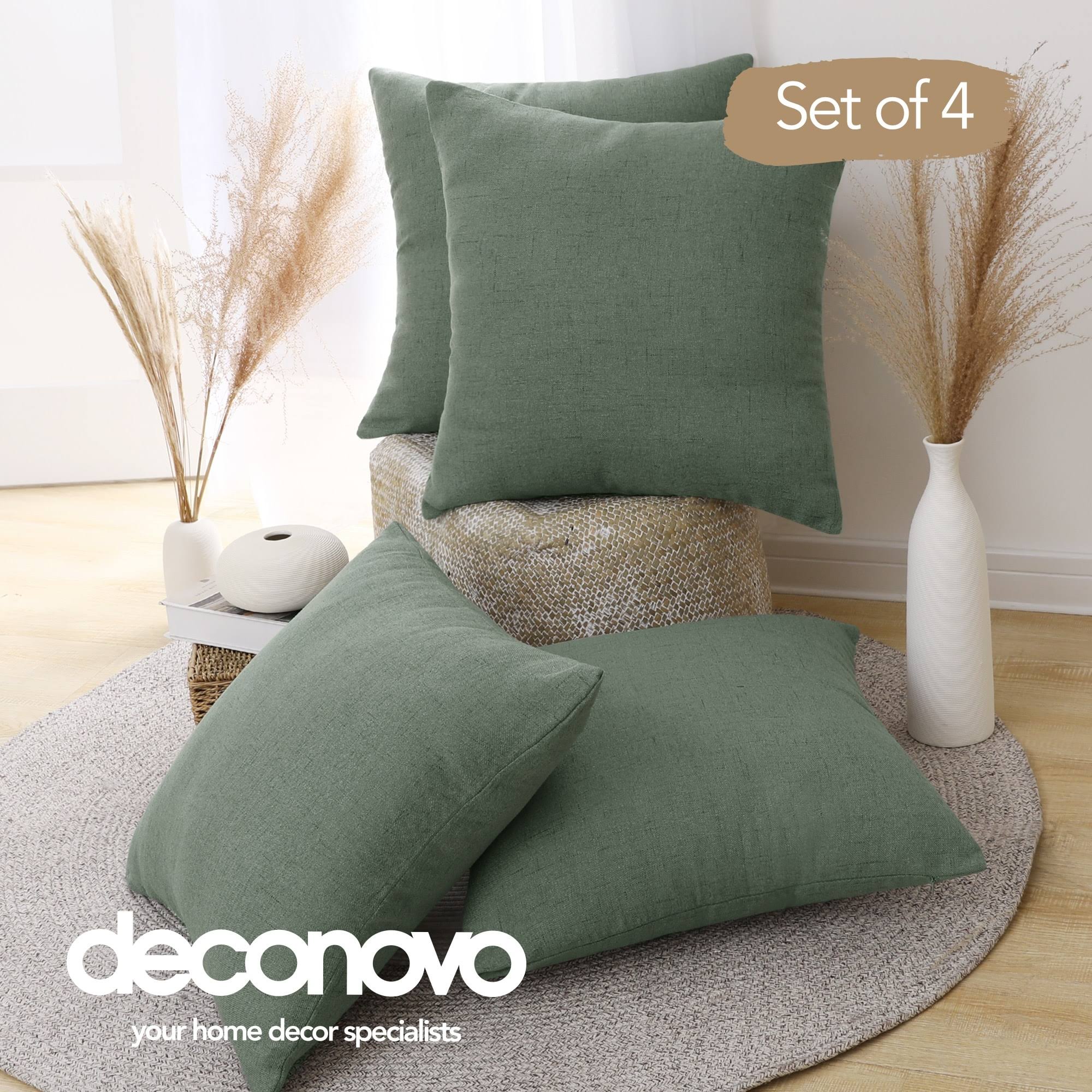 Deconovo Pack of 4 Decorative Throw Pillow Covers Farmhouse Burlap Cushion Cases for Couch Sofa Bedroom 16 x 16 inch Grayish Green