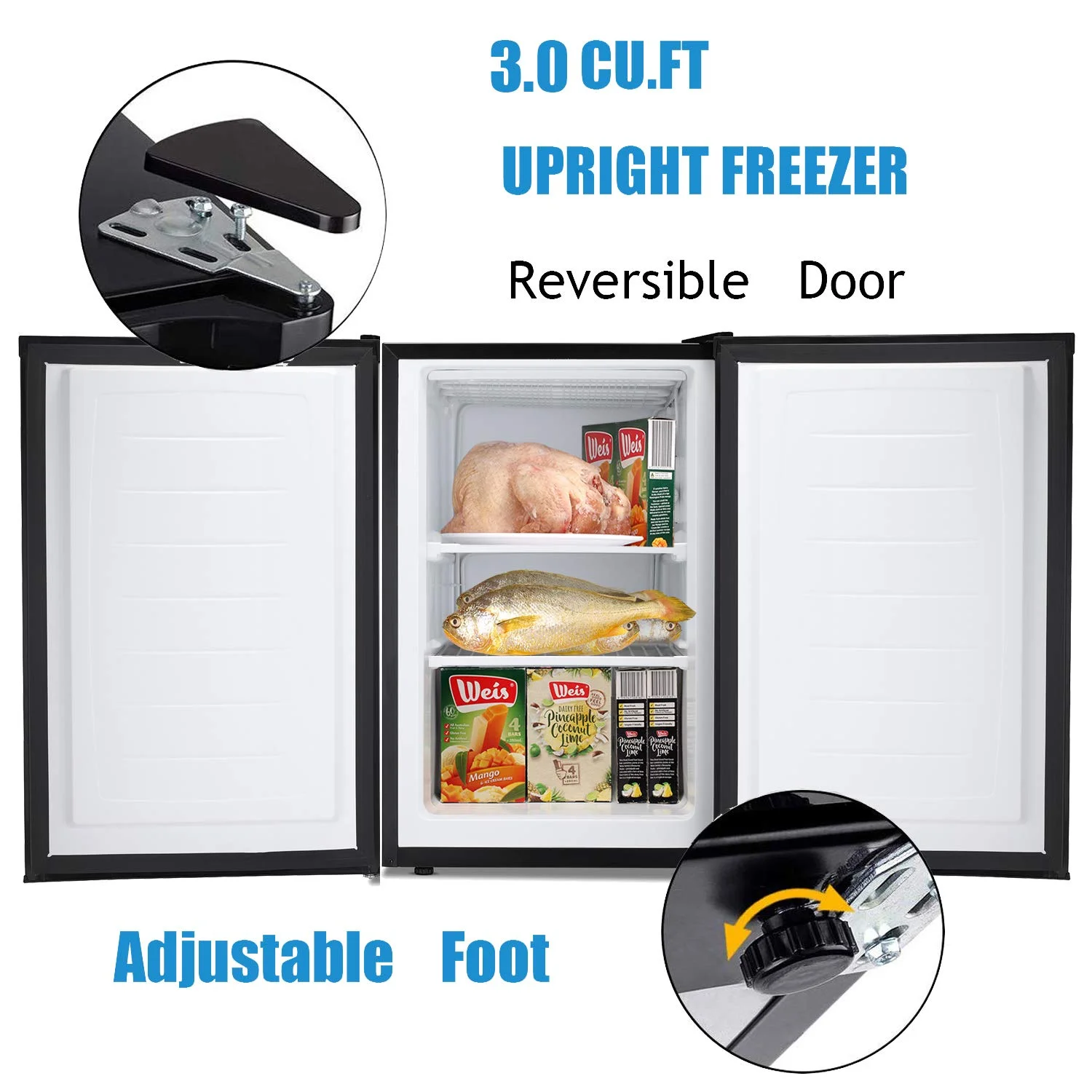 3.2Cu.ft Upright Freezer, Compact Freezer with Removable Shelves, Adjustable Thermostat for Home/Kitchen/Office, Black(Black) - Image 7