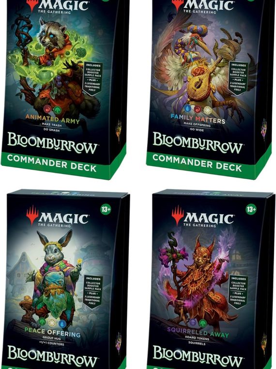 Pack Commander Bloomburrow Magic: The Gathering 2025 – Comprend les 4 decks (Animated Army, Family Matters, Peace Offering et Squirreled Away)
