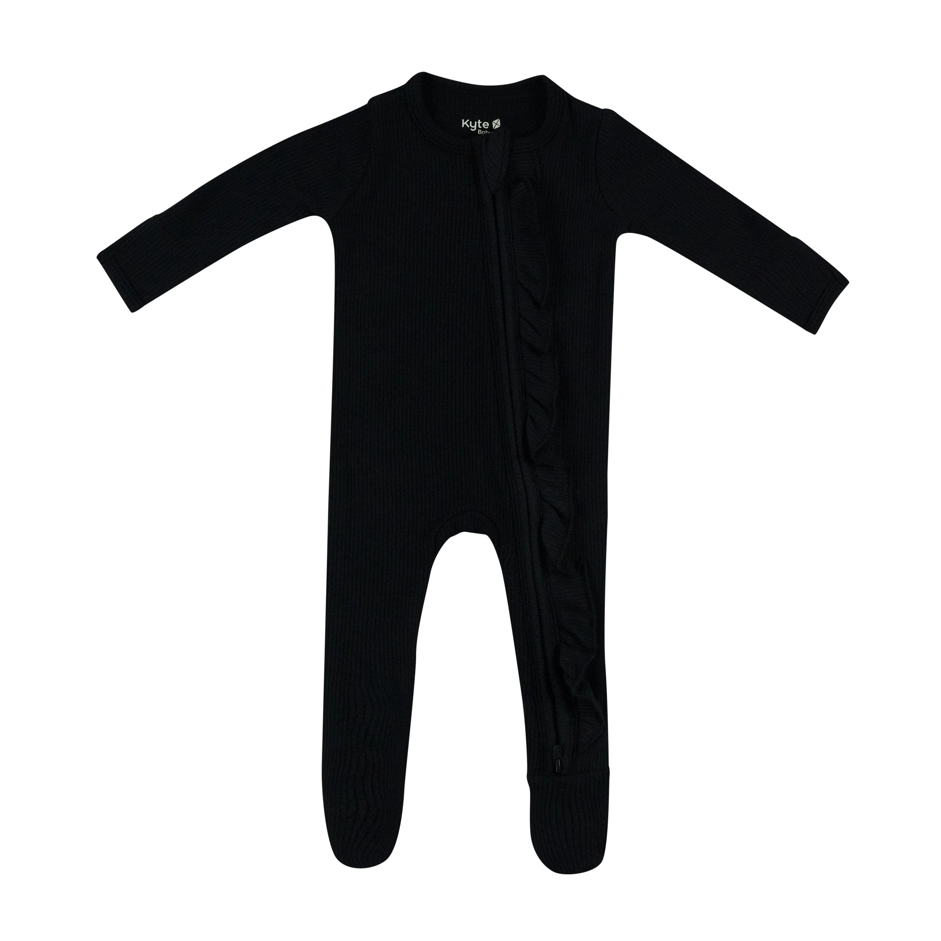 Ribbed Ruffle Zipper Footie in Midnight