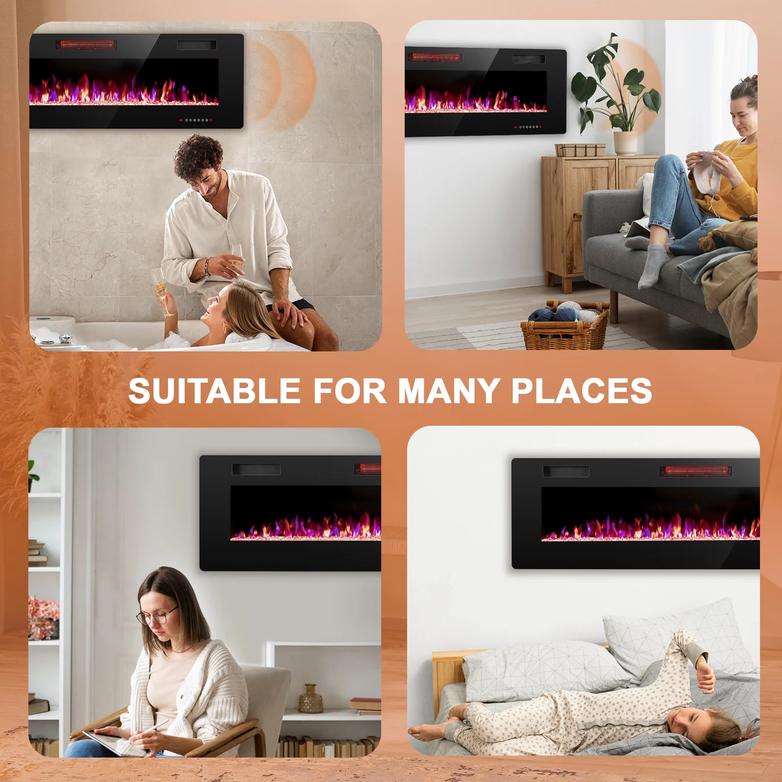 60�� Indoor Electric Fireplace Ultra Thin Fireplace, Wall Mounted Recessed Fireplace with Multiple Colors(60 in) - Image 10