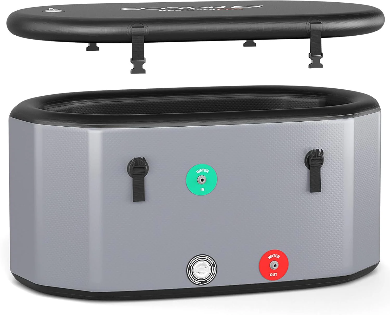 129 Gallon Oval Portable Ice Bath  Inflatable Cold Plunge Tub with Lid, Pump, Backpack, Chiller Compatible (Black)