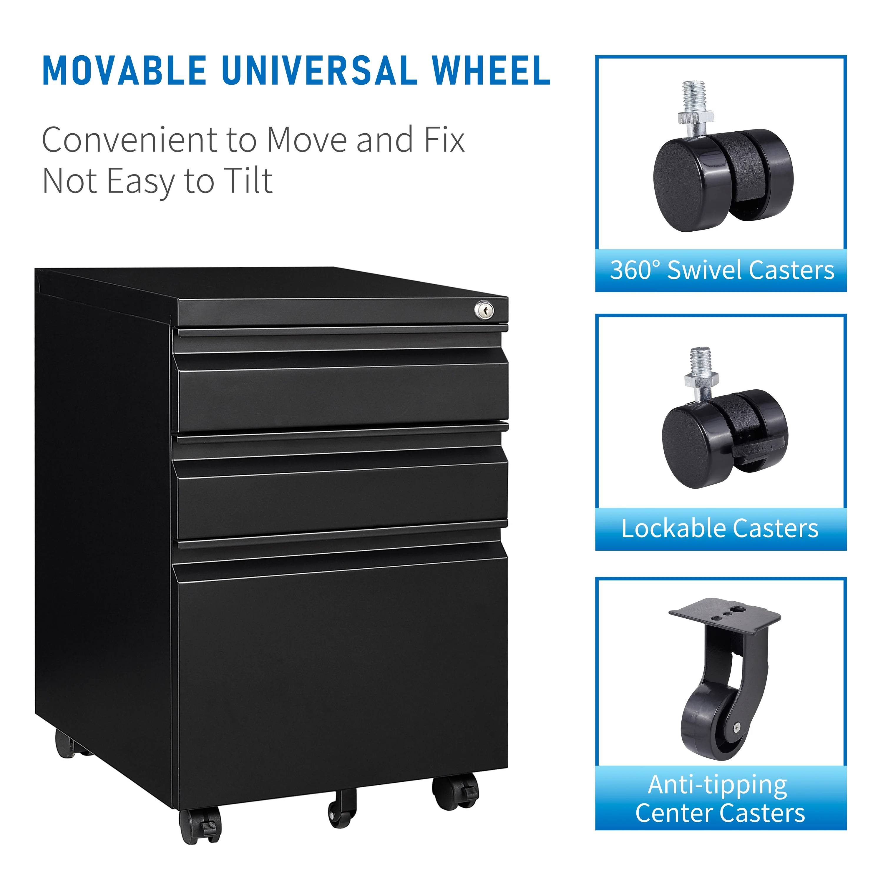 3-Drawer Mobile File Cabinets Rolling Metal Filing Cabinet for Legal  Letter File Anti-tilt Design with Lock Under Desk Office,Black(Black)