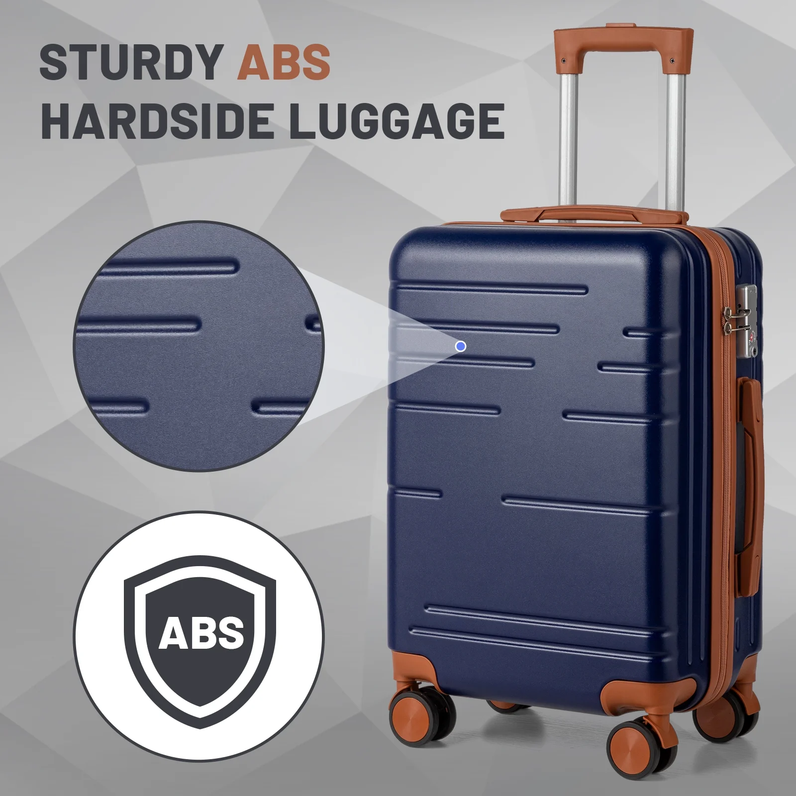 Zimtown Luggage 3 Piece Set Suitcase ABS Hardside Lightweight with TSA Lock Spinner Wheels, Beige
