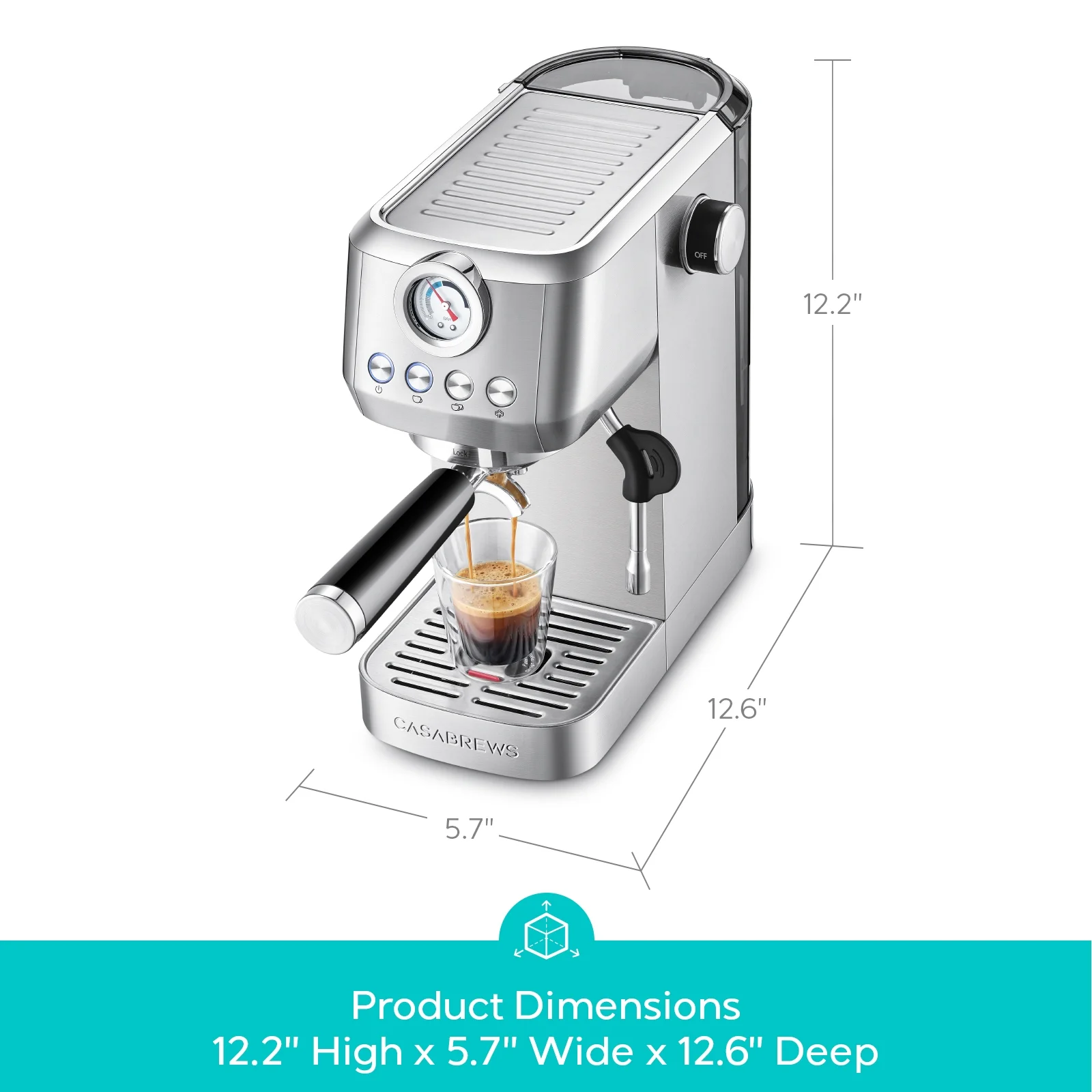 CASABREWS 3700gense, 20 Bar Espresso Machine and Coffee Maker with Milk Frother, Silver