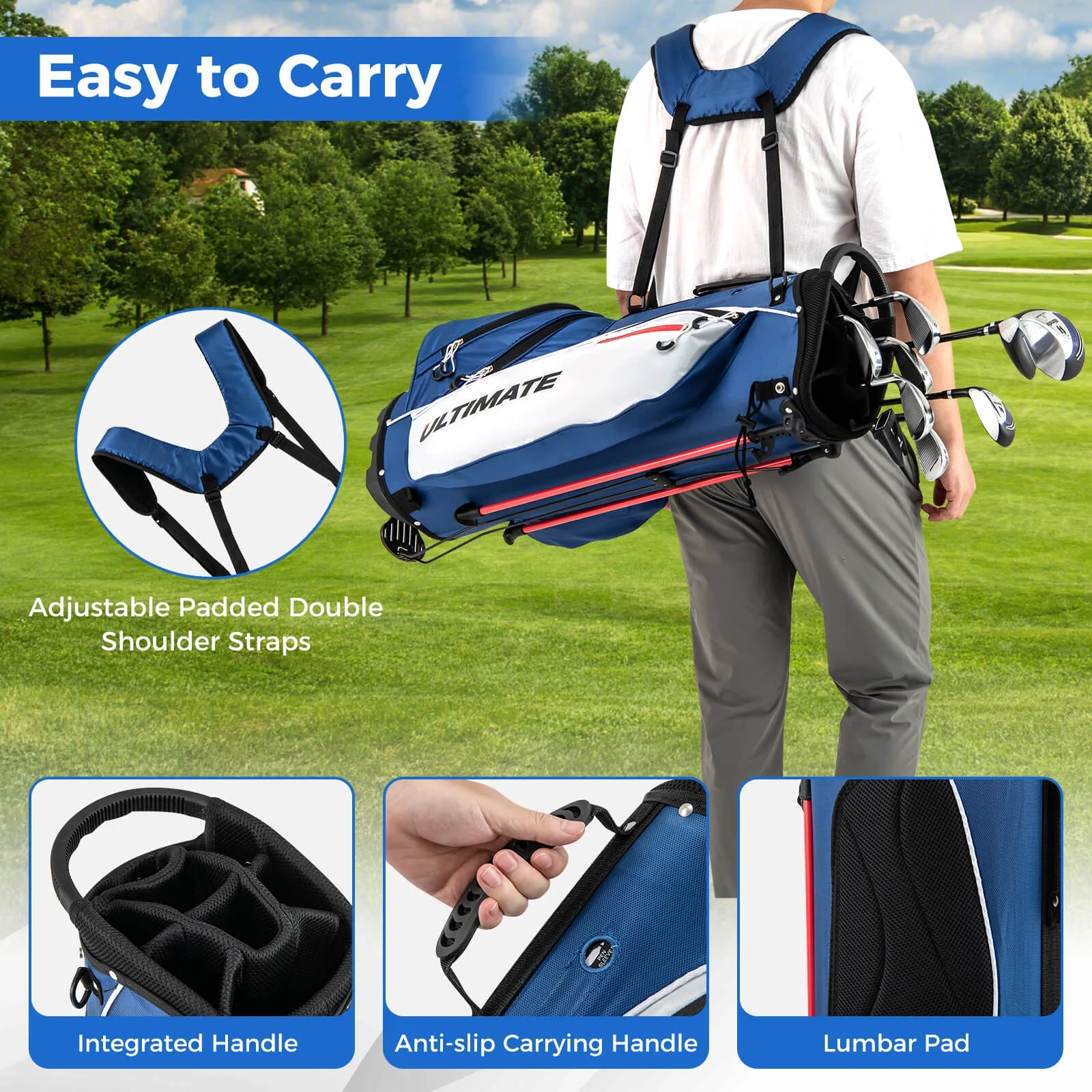 Men's Complete Golf Clubs Package Set 10 Pieces Includes Alloy Driver(White/Blue) - Image 2