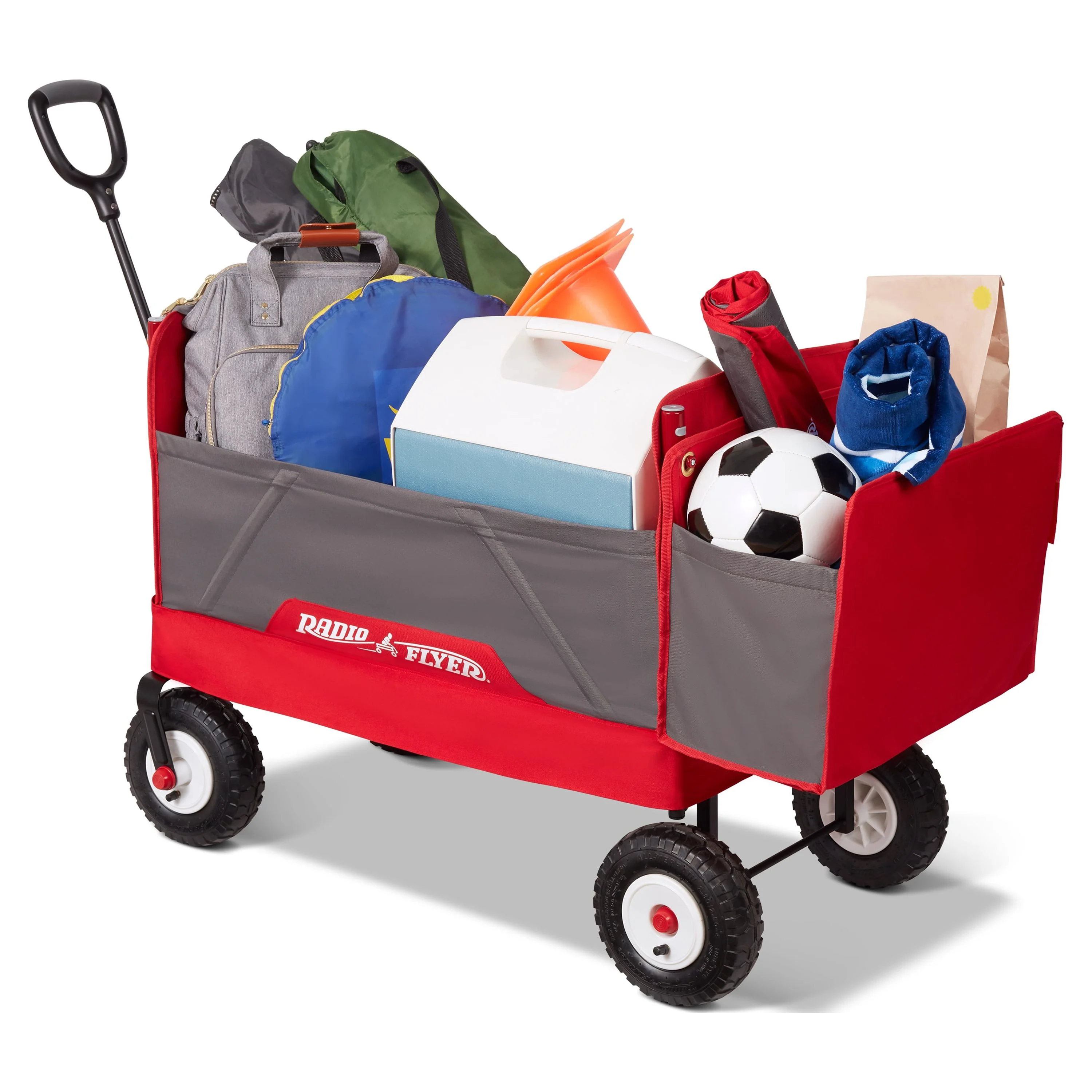 Radio Flyer, 3 - in - 1 All - Terrain EZ Fold Wagon with Canopy, Red and Gray, Air Tires