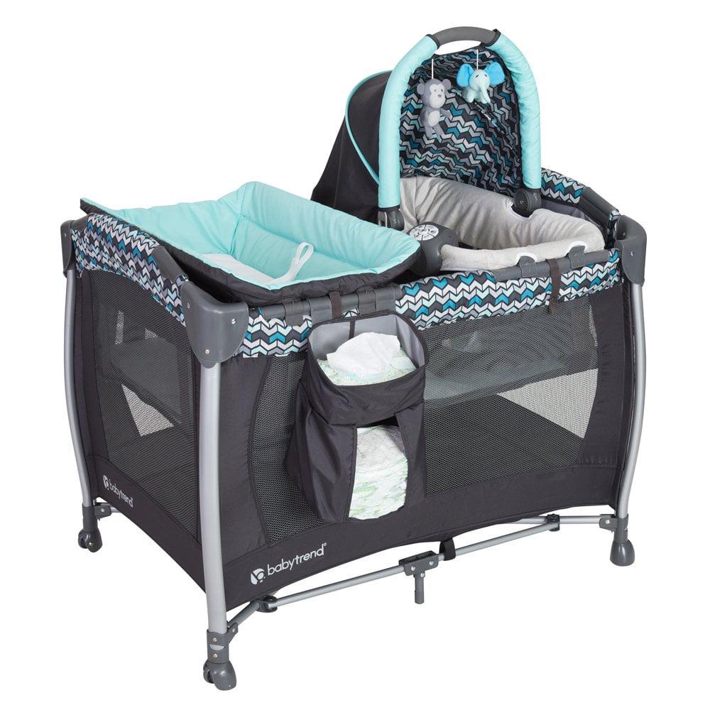 Baby Trend Resort Elite Nursery Center Playard with Bassinet and Travel Bag. Laguna Blue