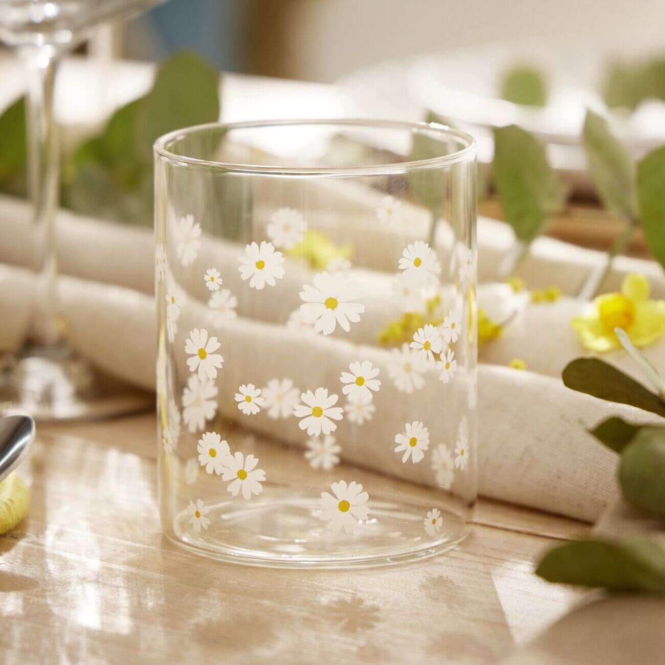 Verre 300ml en verre décor marguerite Ø8xH10cm