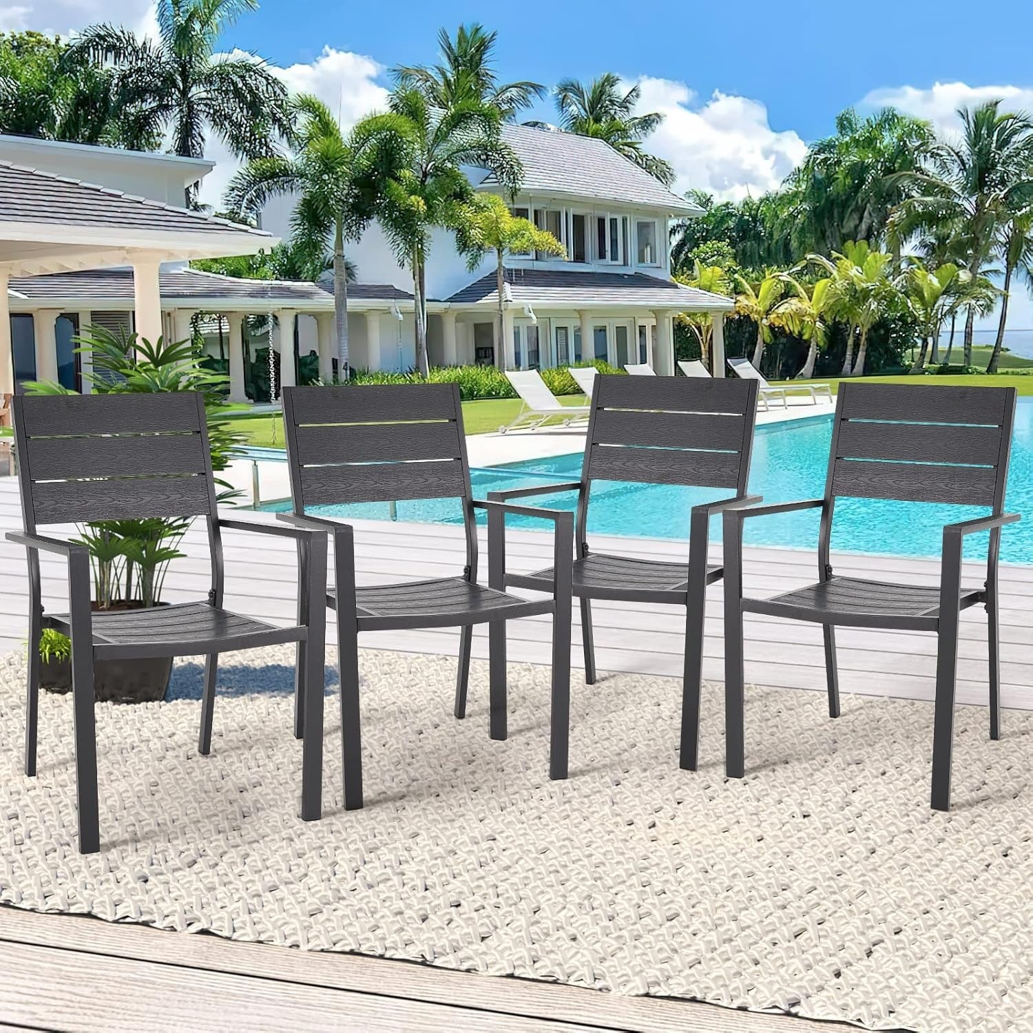 AECOJOY 4 Pieces Outdoor Dining Chairs, Aluminum Frame Stackable Patio Chair