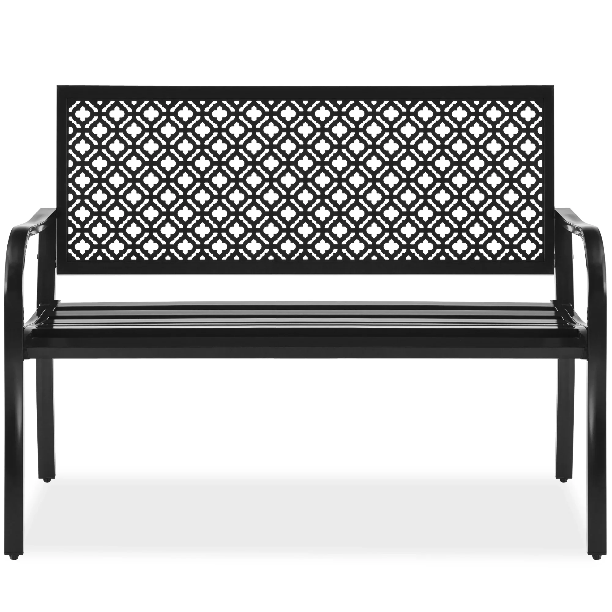 Best Choice Products Indoor Outdoor Steel Garden Bench w/ Geometric Backrest, Foot Levelers - Black