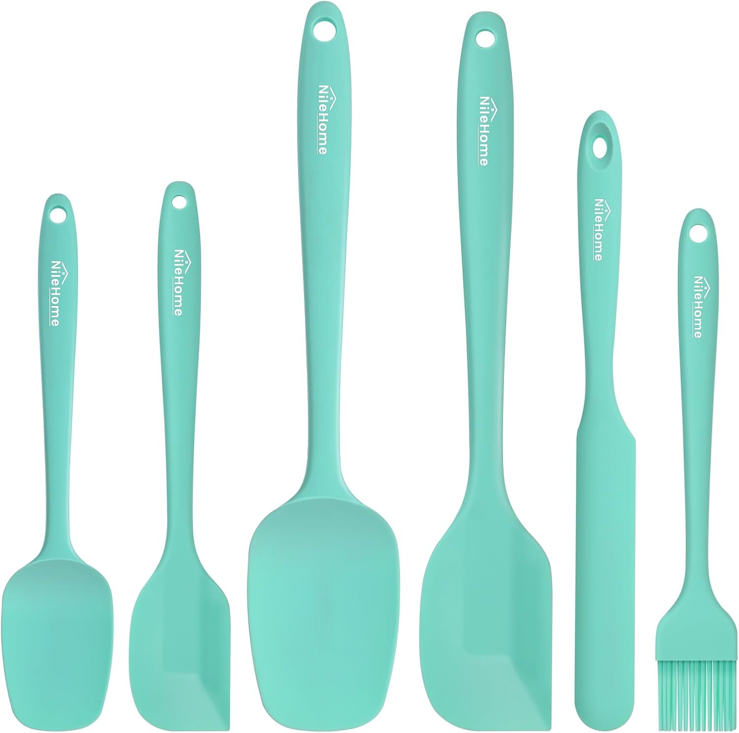 NileHome 6 Pieces Silicone Spatula Set with Silicone Brush, Mixing-Black