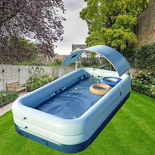 YUEWO Inflatable Swimming Pool with Canopy Outdoor Above Ground Portable Pool for Adults Blow Up Pool for Family Garden Backyard (Blue, 260x160x68cm