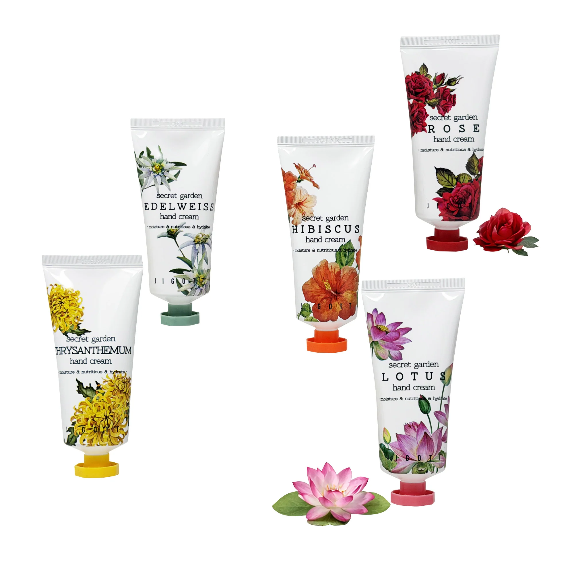 Jigott Secret Garden Hand Cream, 1.69 fl oz, 5-pack