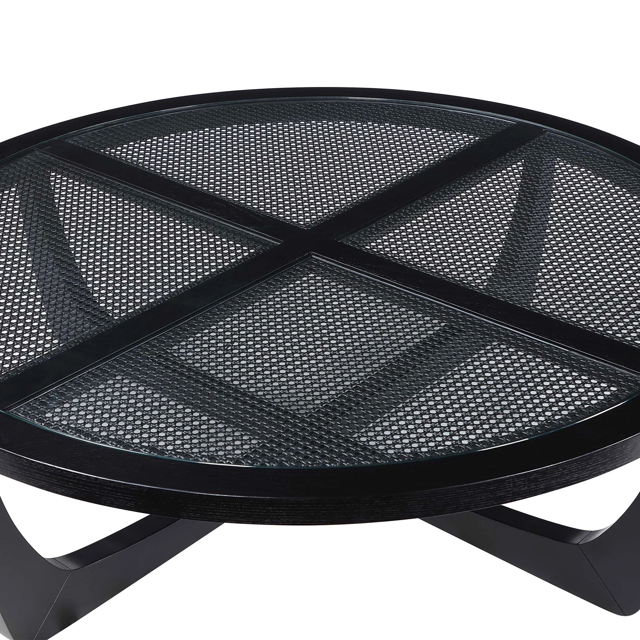 Round Rattan and Glass Top Coffee Table, Black(Black) - Image 6